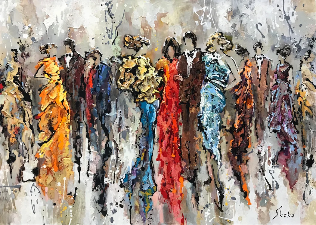 "Fancy Outfits" Size: 36" x 48" Original mixed media on canvas