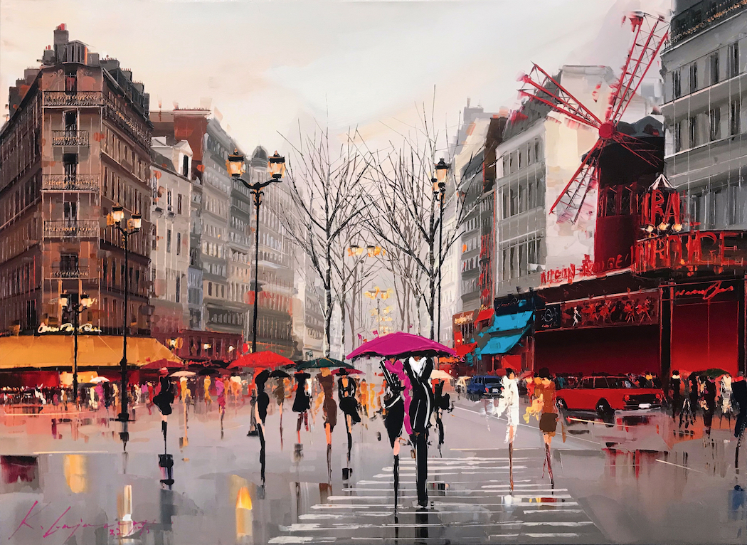 "Ambiance of the Moulin Rouge" Size: 30" x 40" or 36” x 48” Limited edition giclée print on canvas, hand-detailed by the artist. Series of 199.
