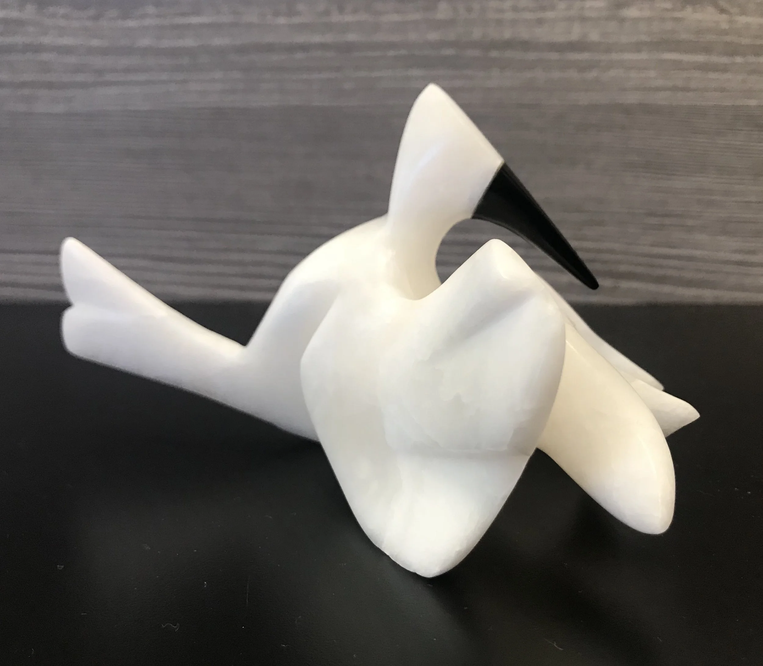 “Hide and Seek” Size: 4” x 4” x 6” Original hand-carved alabaster and chlorite