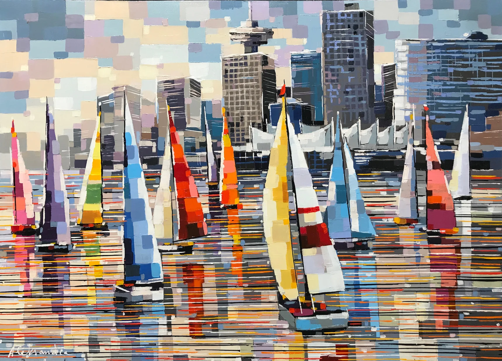 “Beautiful Vancouver” Original mixed media on canvas Size: 36” x 48”