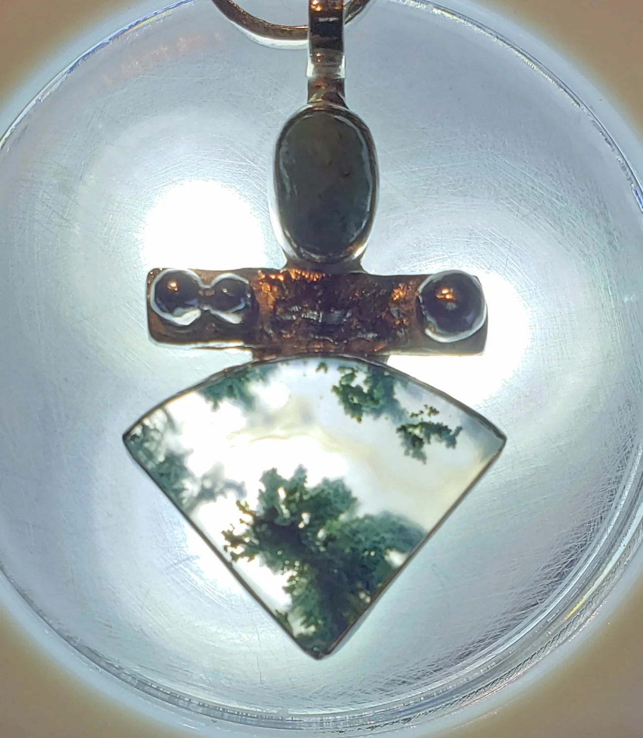 Moss Agate and Emerald by Karen Britt Moss Agate, Emerald, Fine Silver, Sterling