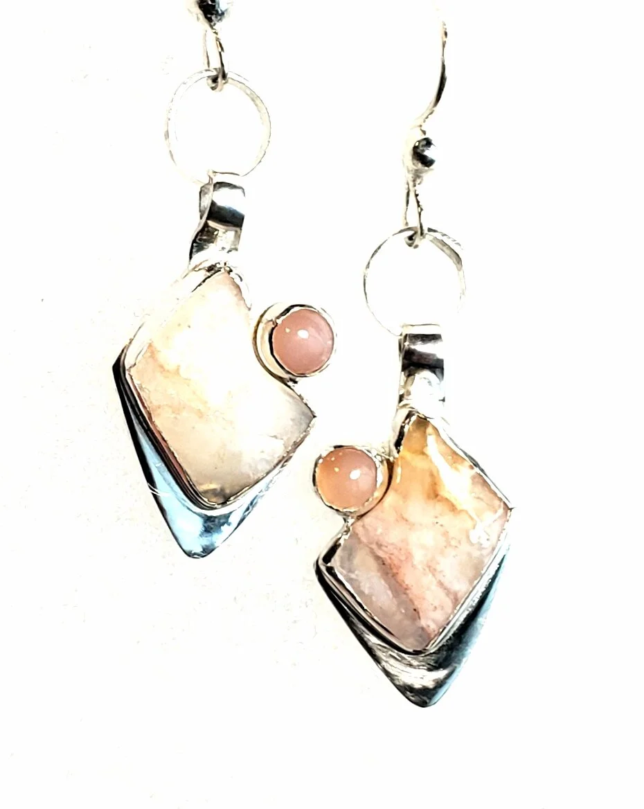 Pink Plume and Chalcedony Dangles