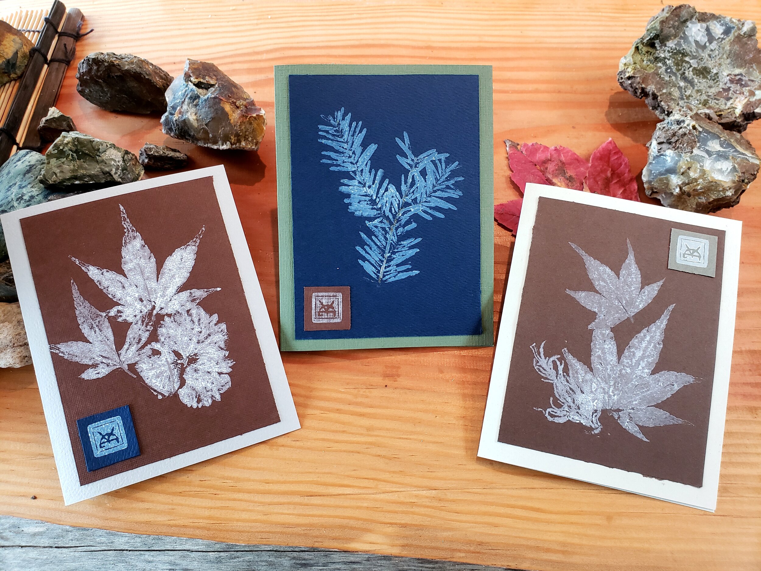 3 Botanical Monoprint Cards