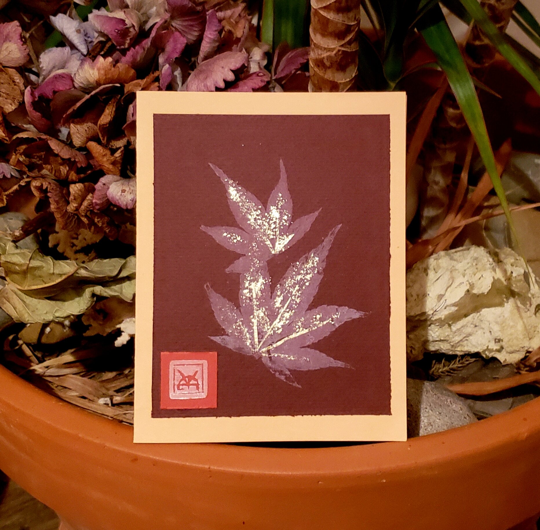 Three 18k Gold Gilded Botanical Monoprint Cards