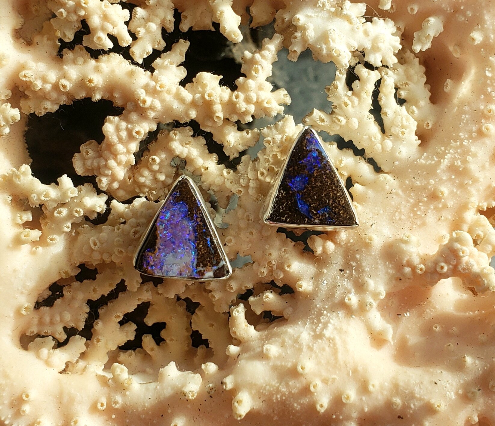 Kaysha Boulder Opal Triangle Studs