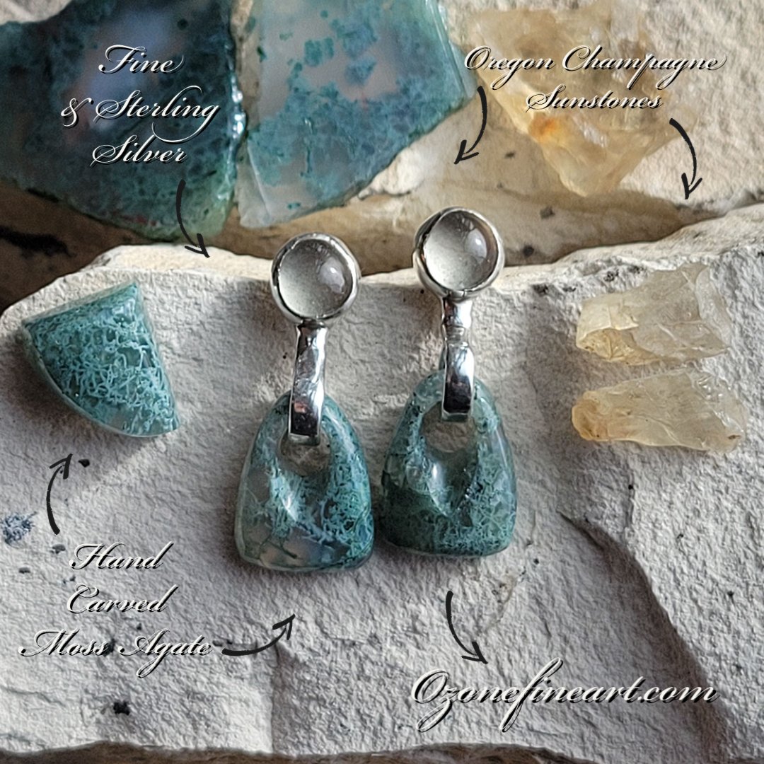 Moss Agate and Sunstone Dangles