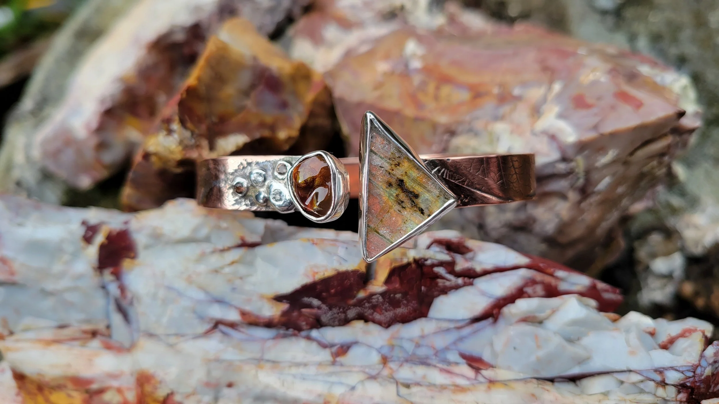 Fire Agate, Labradorite and Gemstone Bracelet