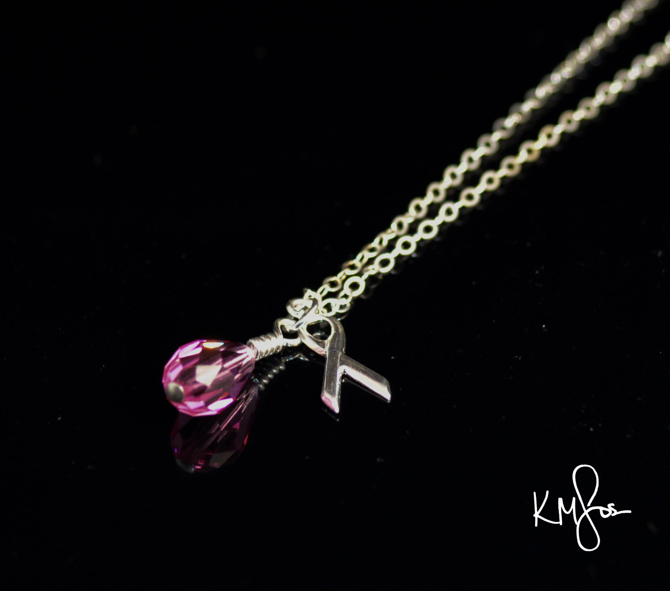 Pink Awareness Ribbon Necklace