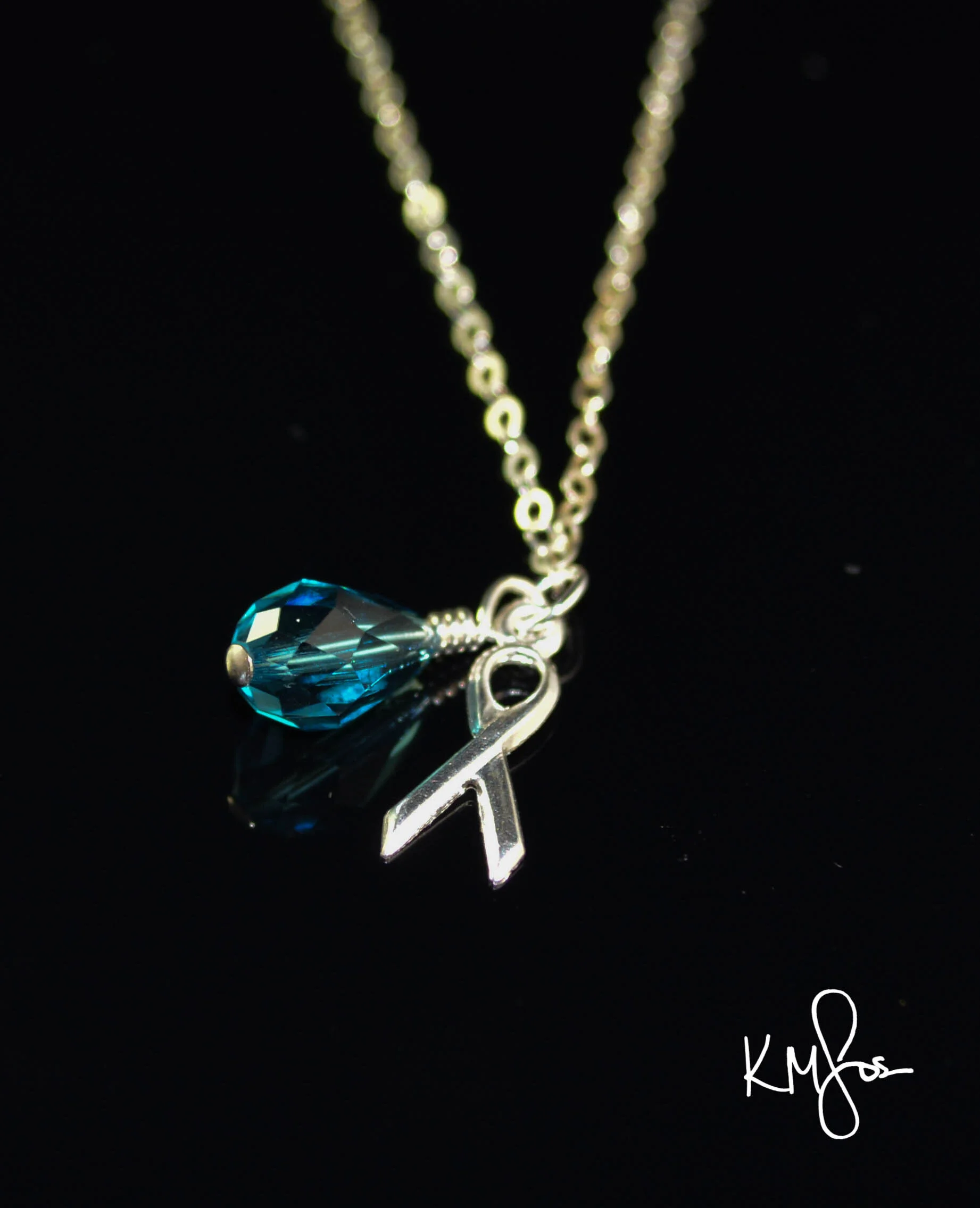 Teal Awareness Ribbon Necklace