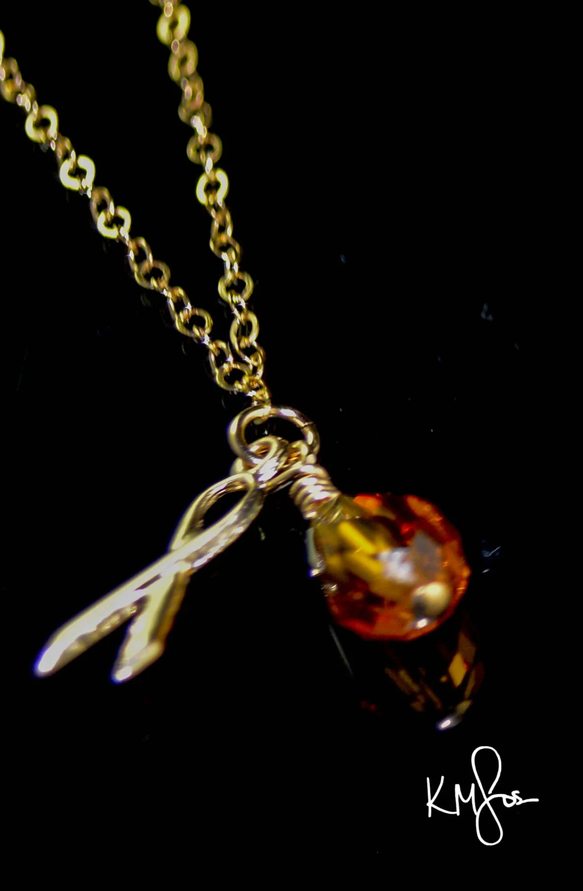 Gold Awareness Ribbon Necklace