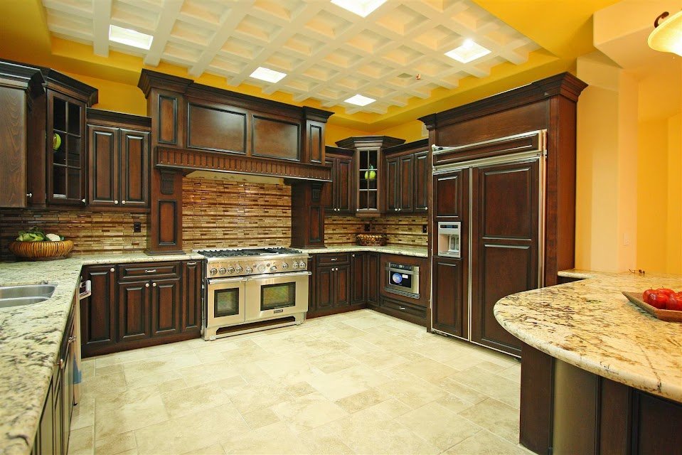 neutral-flooring-tiles-also-dark-polished-cabinets-and-contemporary-laminate-marble-countertop-ideas.jpg