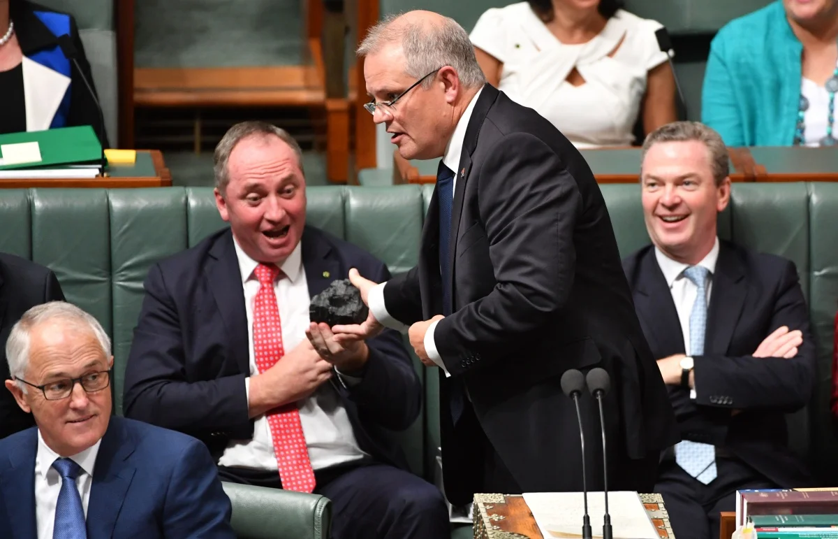 Then Minister, now Prime Minister, Scott Morrisson with a lump of coal in Parliament