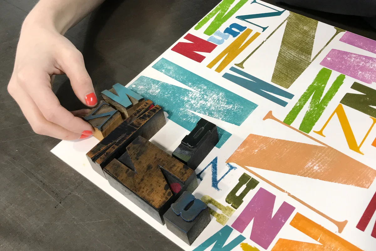 This ode to the letter N fills the page with color and texture.