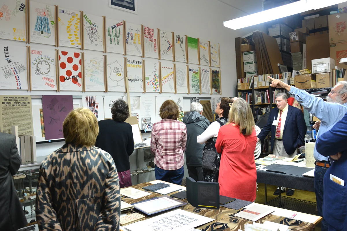 Digressing from bound pages, Ray points out the display of our favorite posters from Lead Graffiti's Tour de Lead Graffiti broadside series, which typographically captures each stage of the Tour de France cycling action from 2011 - 2015.