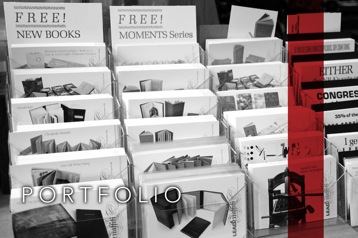 We produce free “portfolio cards” for all of our major projects and for some smaller ones we especially like. When at Lead Graffiti feel free to take any you want.