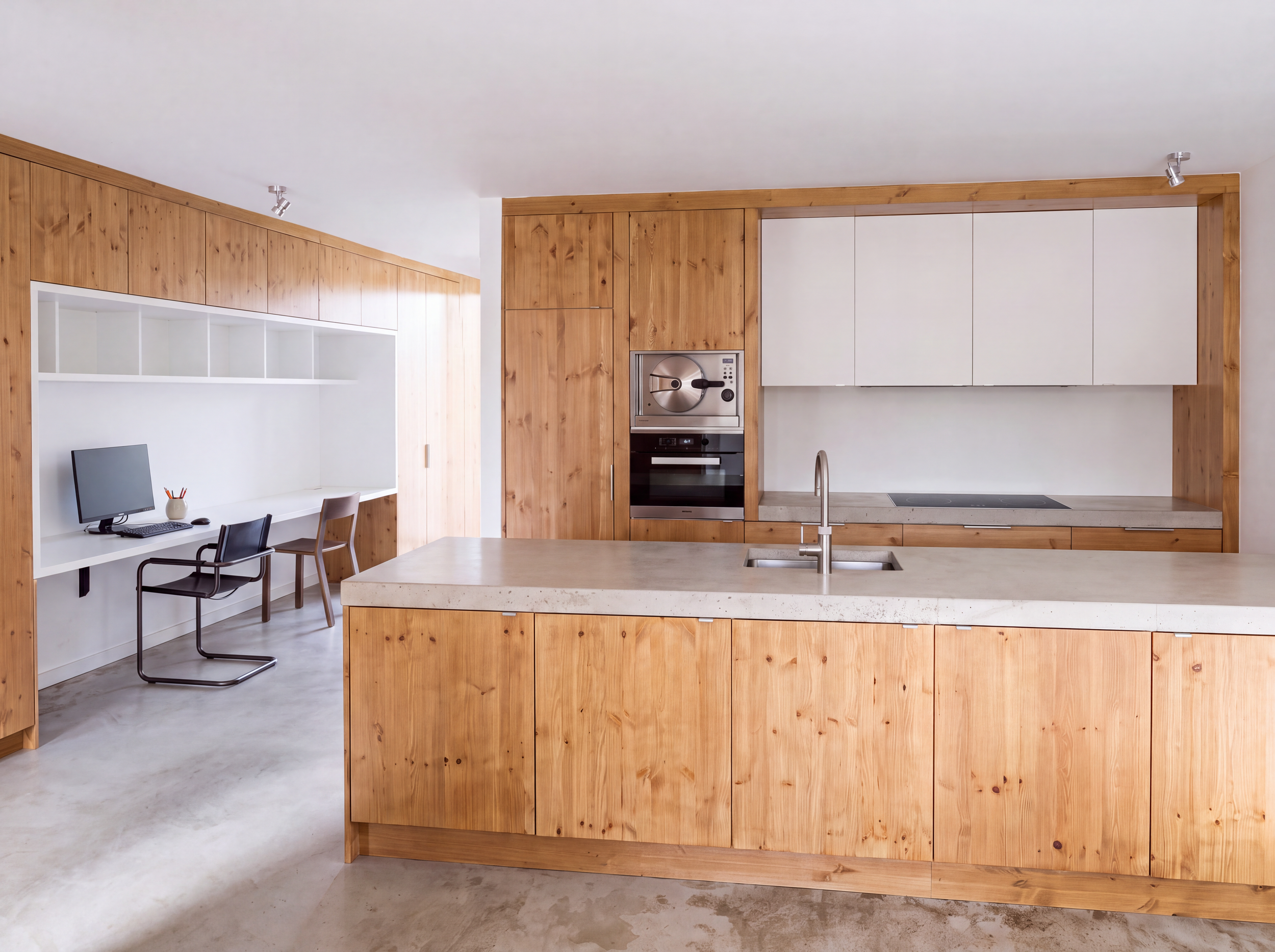 Custom Pine wood kitchen with concrete worktop