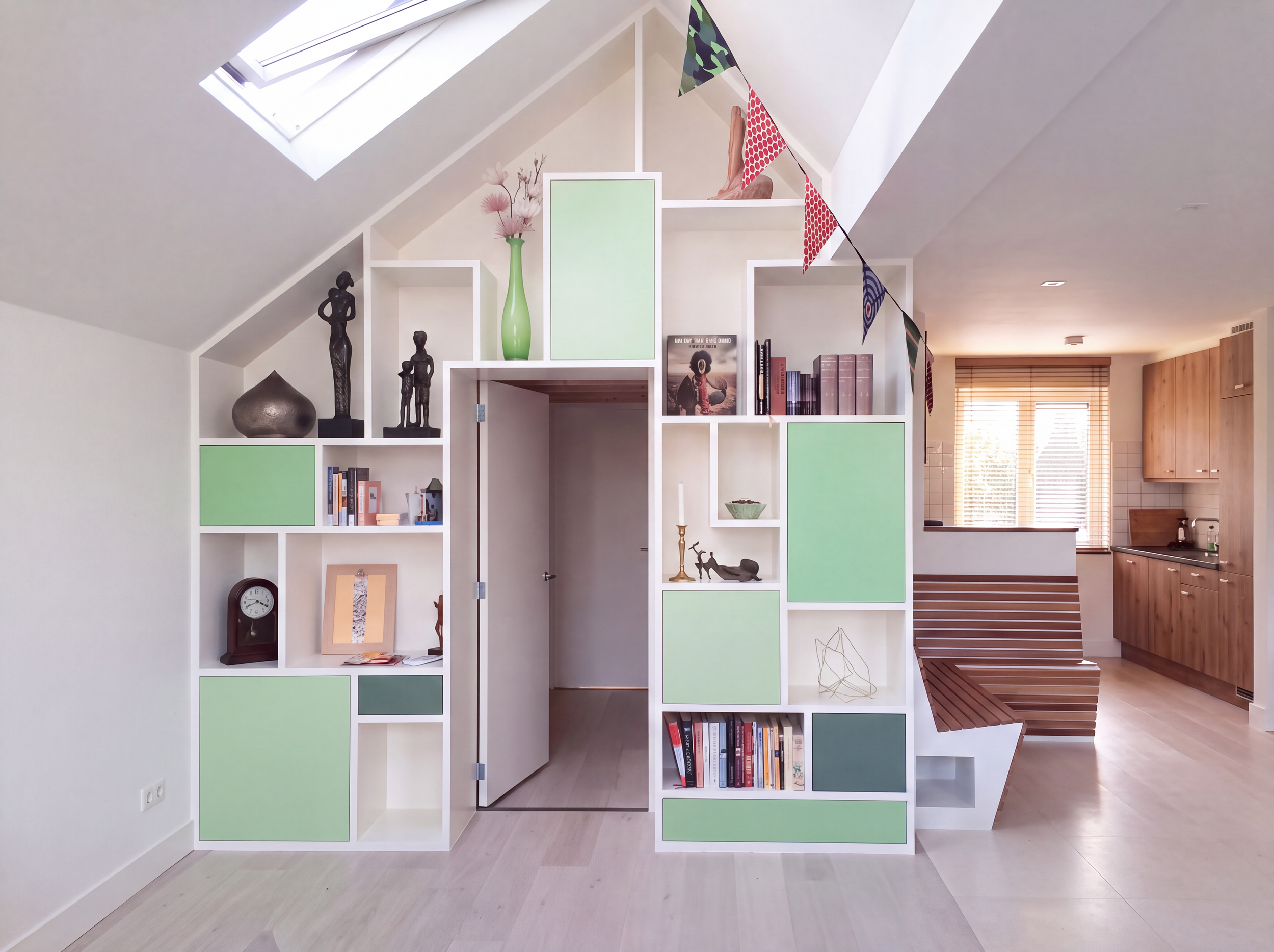 Custom-built cupboard and wouden bench