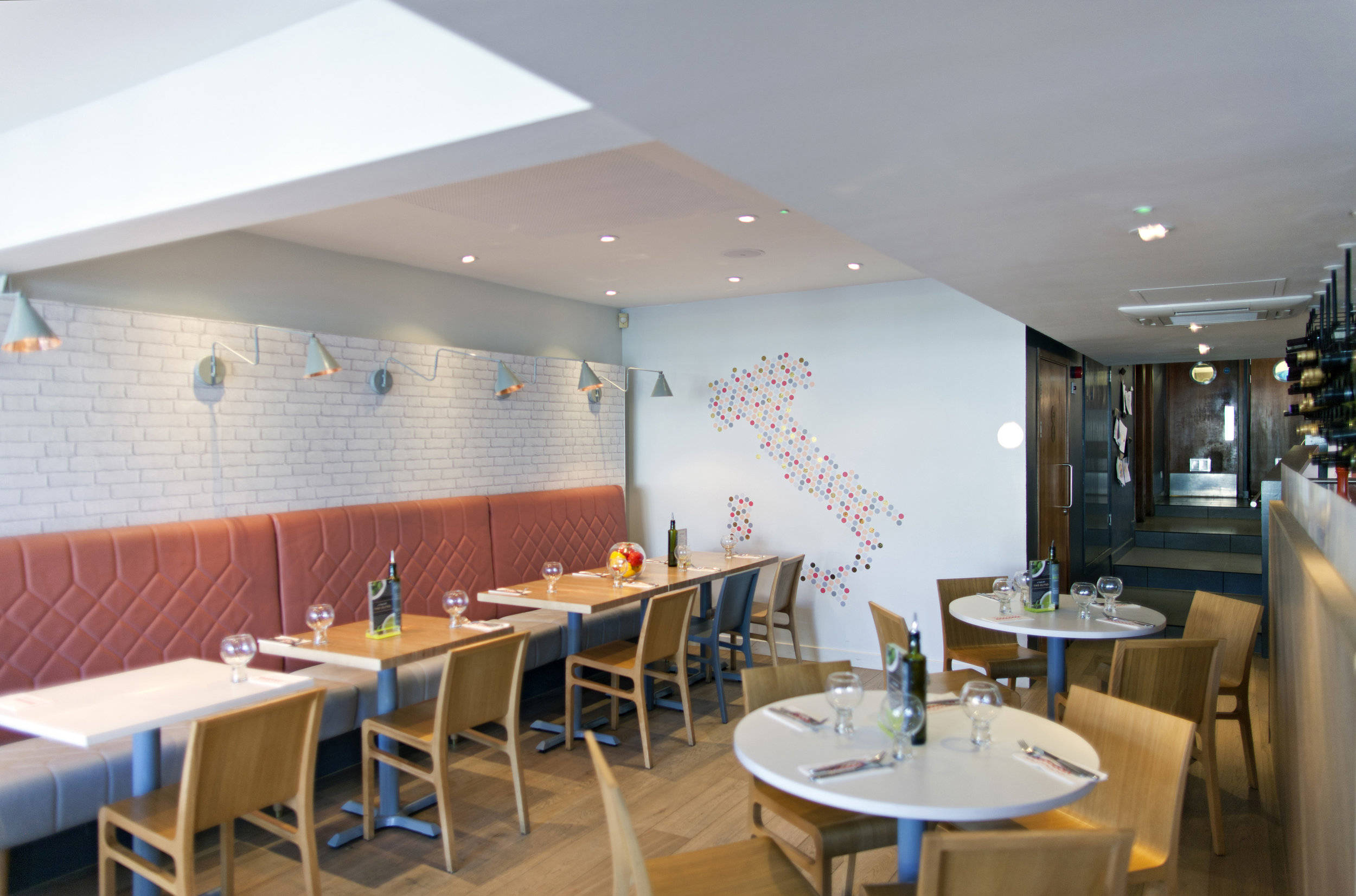 Ask Italian Berkhamsted map detail and pink banquette seating