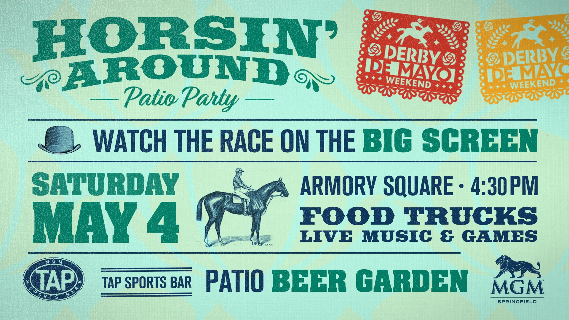 Digital screen used to promote a Kentucky Derby Patio Party