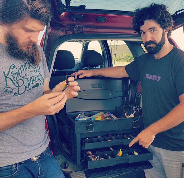 Pictured is a tackle box that was last night bestowed upon Myles and I by Tommy and Carol Ann, the hosts of a beautiful house concert series in Huntsville. The box belonged to Tommy's father, and we are honored to put his collection of lures back int