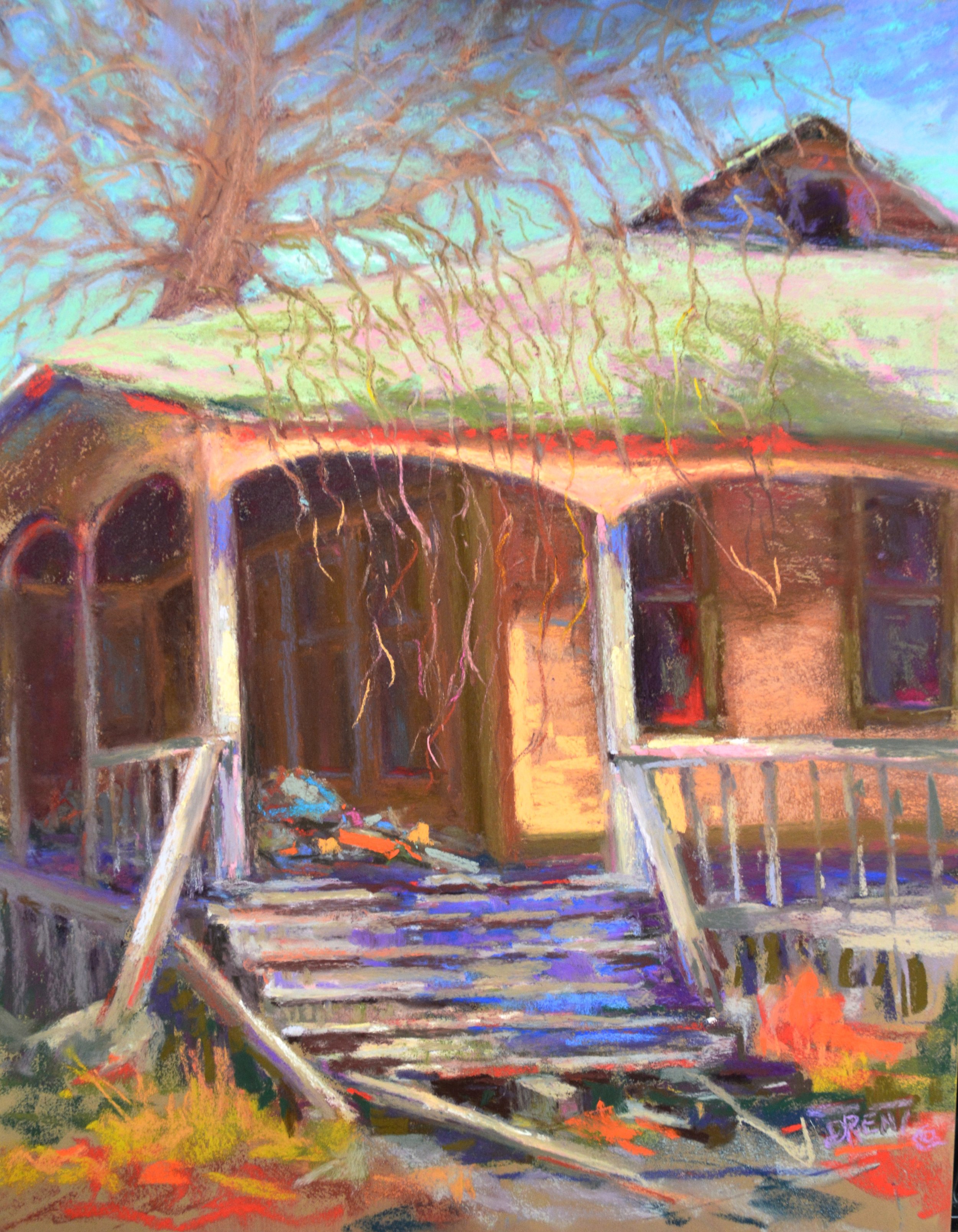 Delapidated House with Weeping  Willow. 12 x 18  Pastel   $500