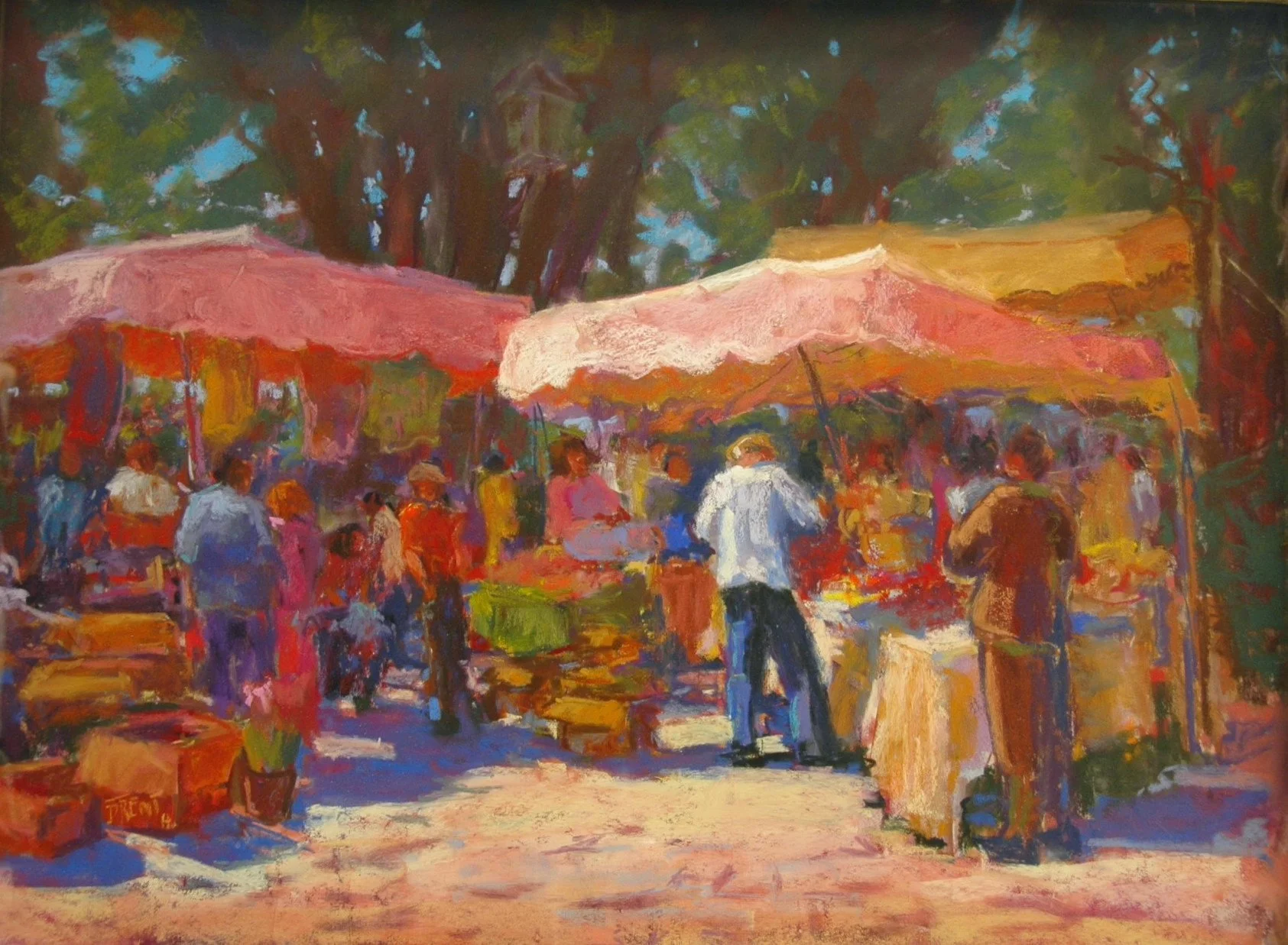 The Busy Market   18 X 24. Pastel.  $900