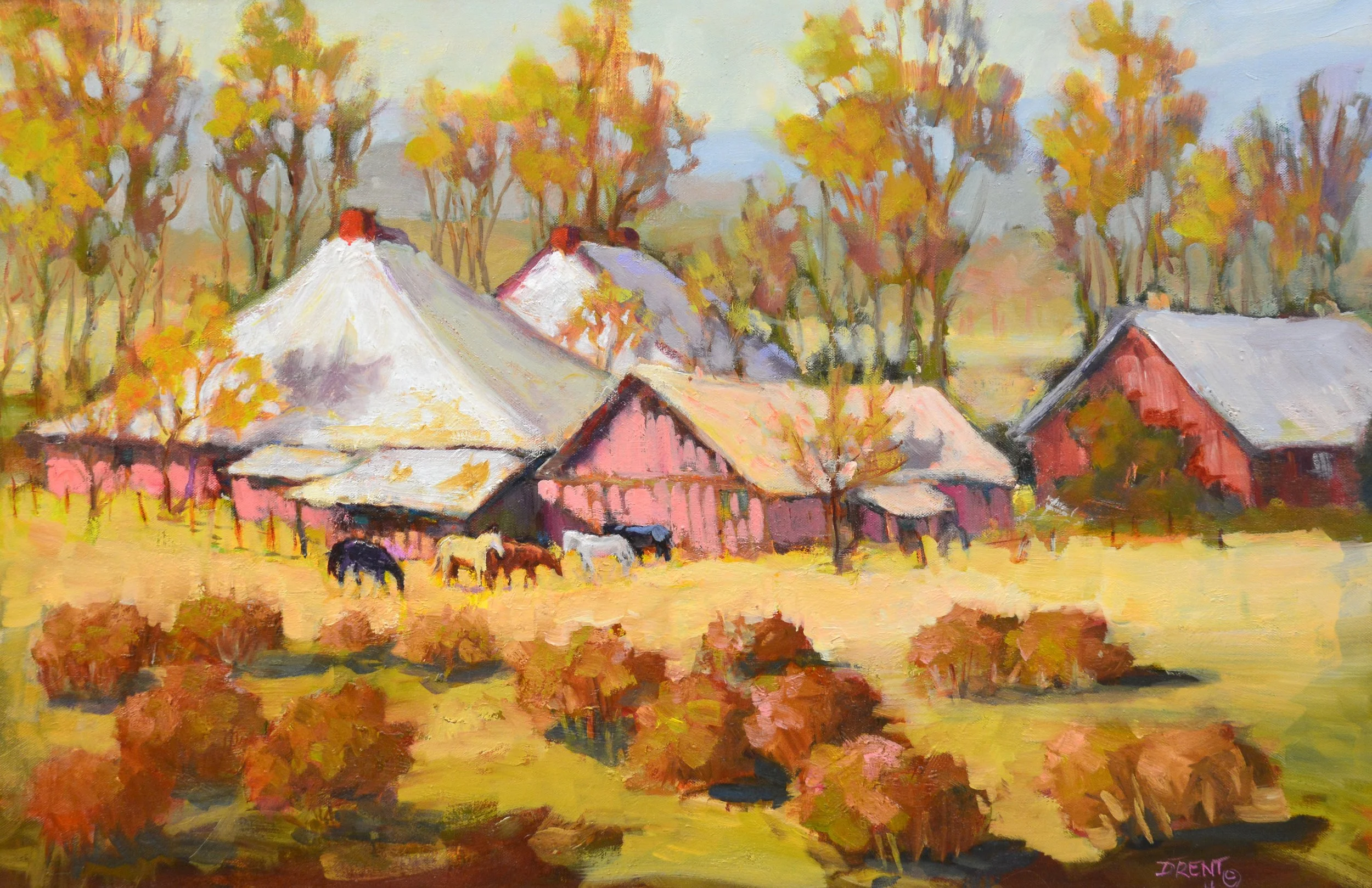 Southwest Barns.  24 X 36.  Oil.  $900