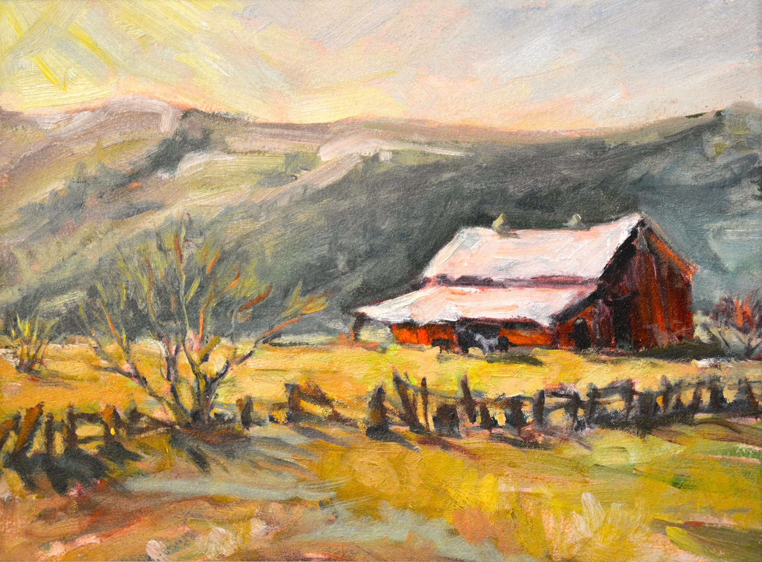 Wet Spring, Winter Barn   12 X 16   Oil.   $400