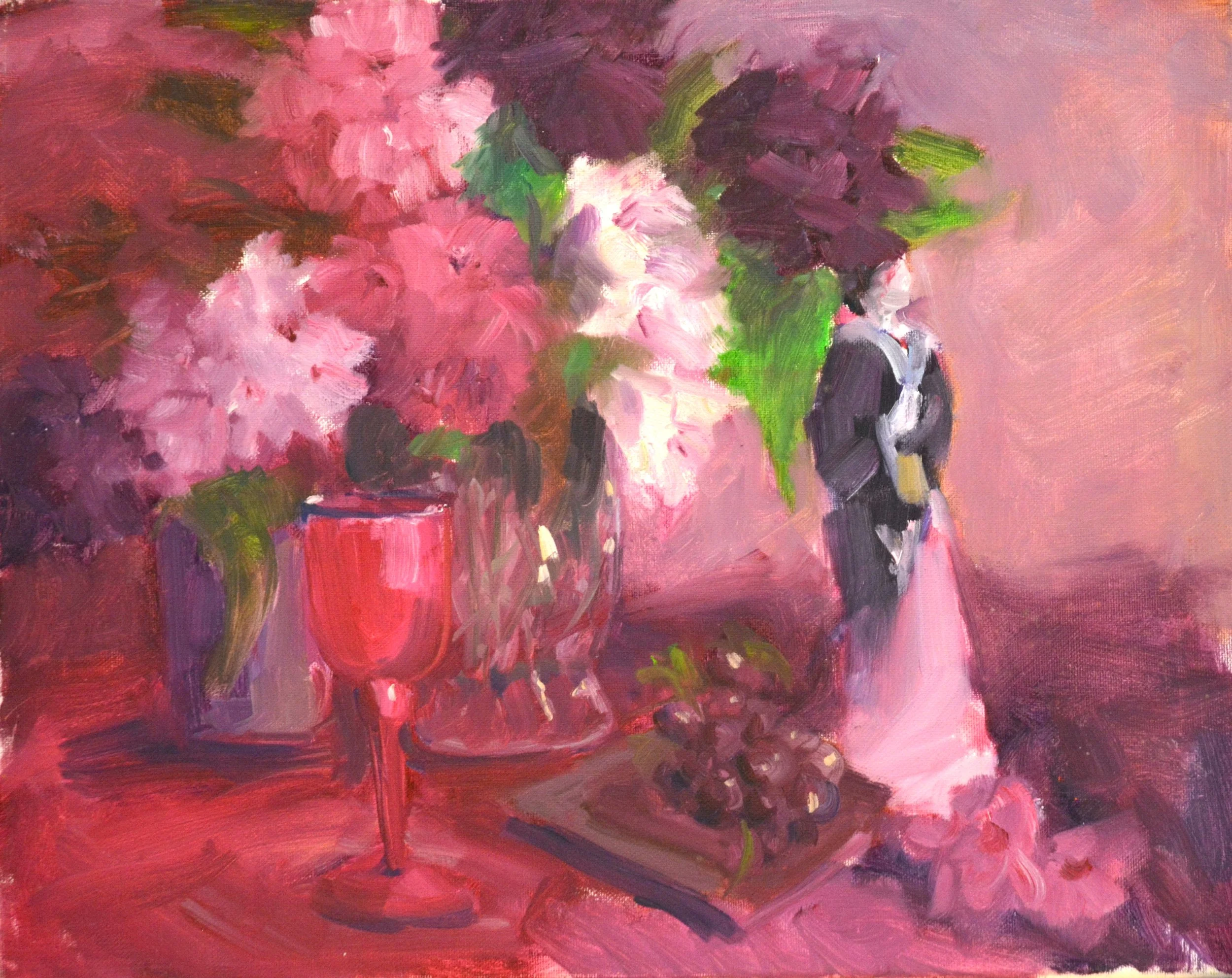 Purple. Statue with Goblet and Flowers  16 X 20. Oil.   $550