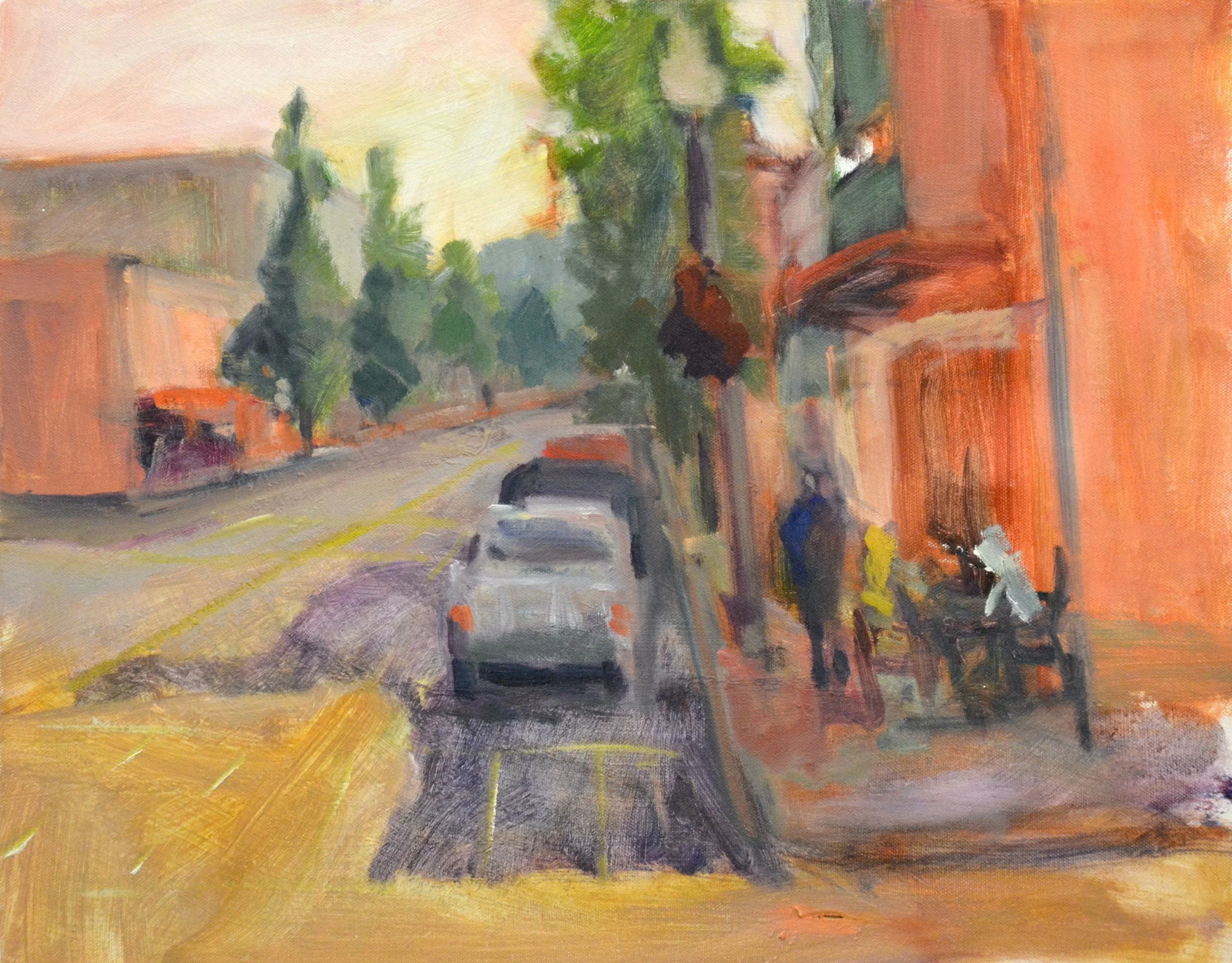 Sidewalk Lunch  16 X 20  Oil.   $550