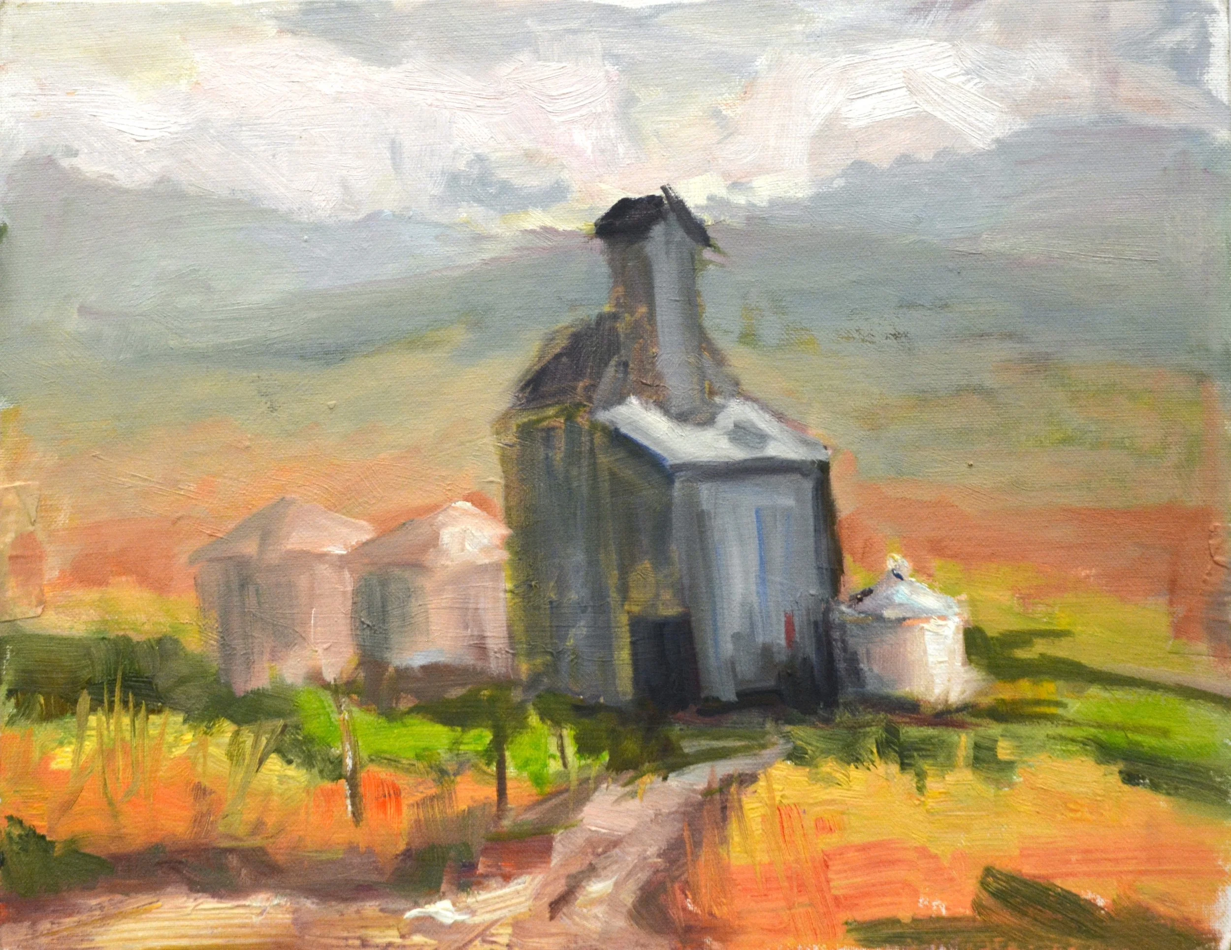 Grainery and Silos  14 X 18  Oil.   $475