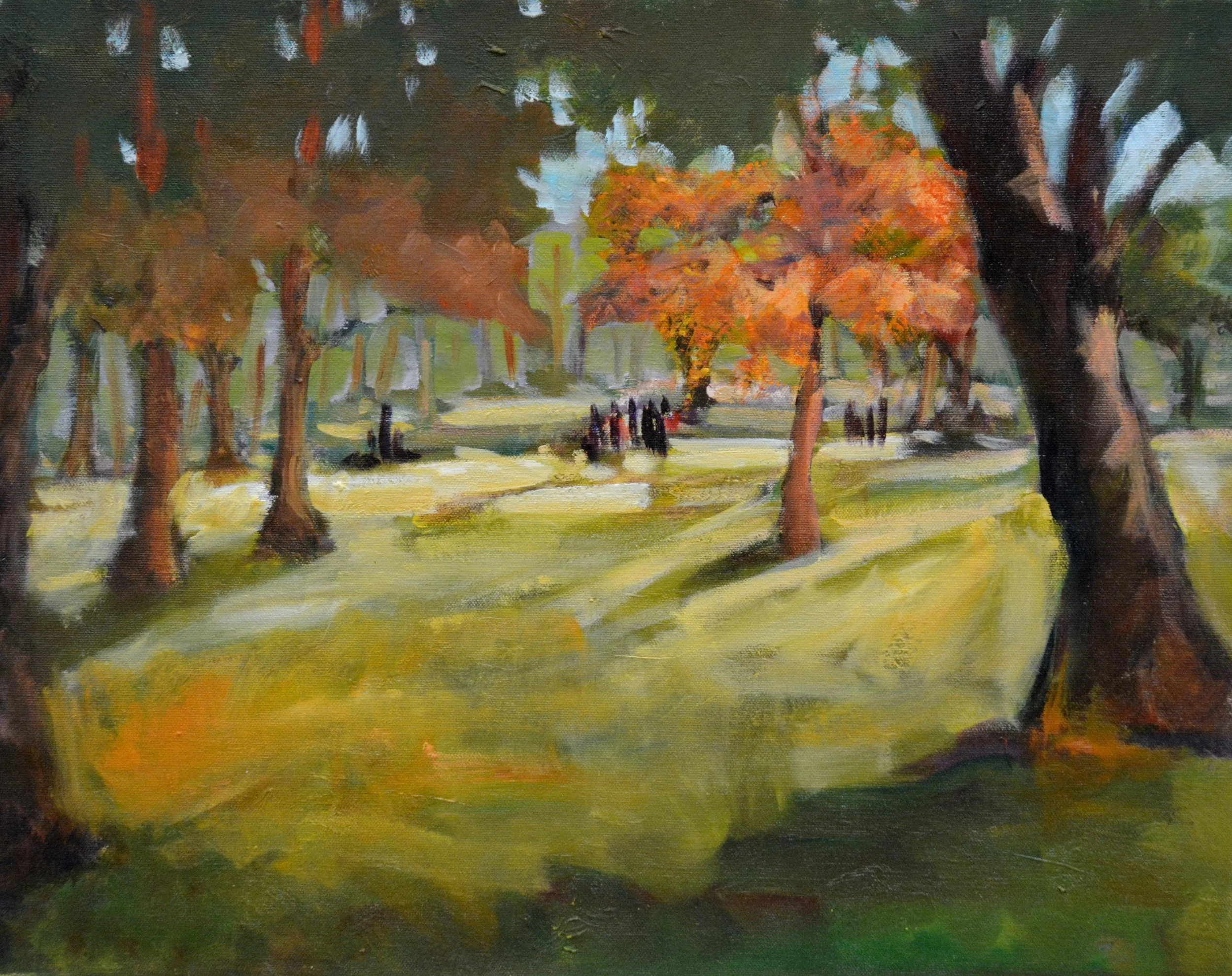 Sunny Day in the Park   16 X 20   Oil.   $550