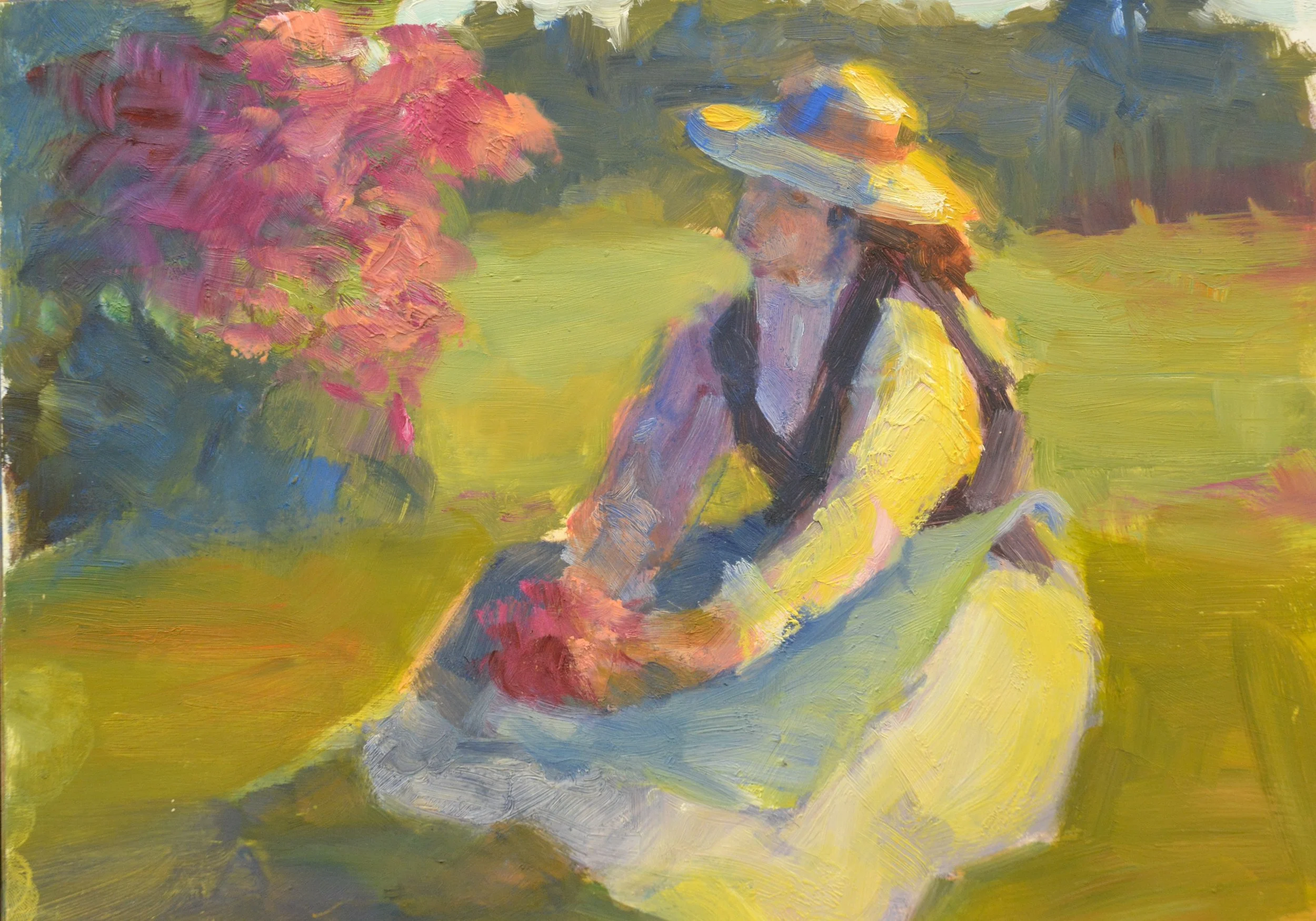 THOUGHTFUL MAID.   9 X 12. OIL $150.00