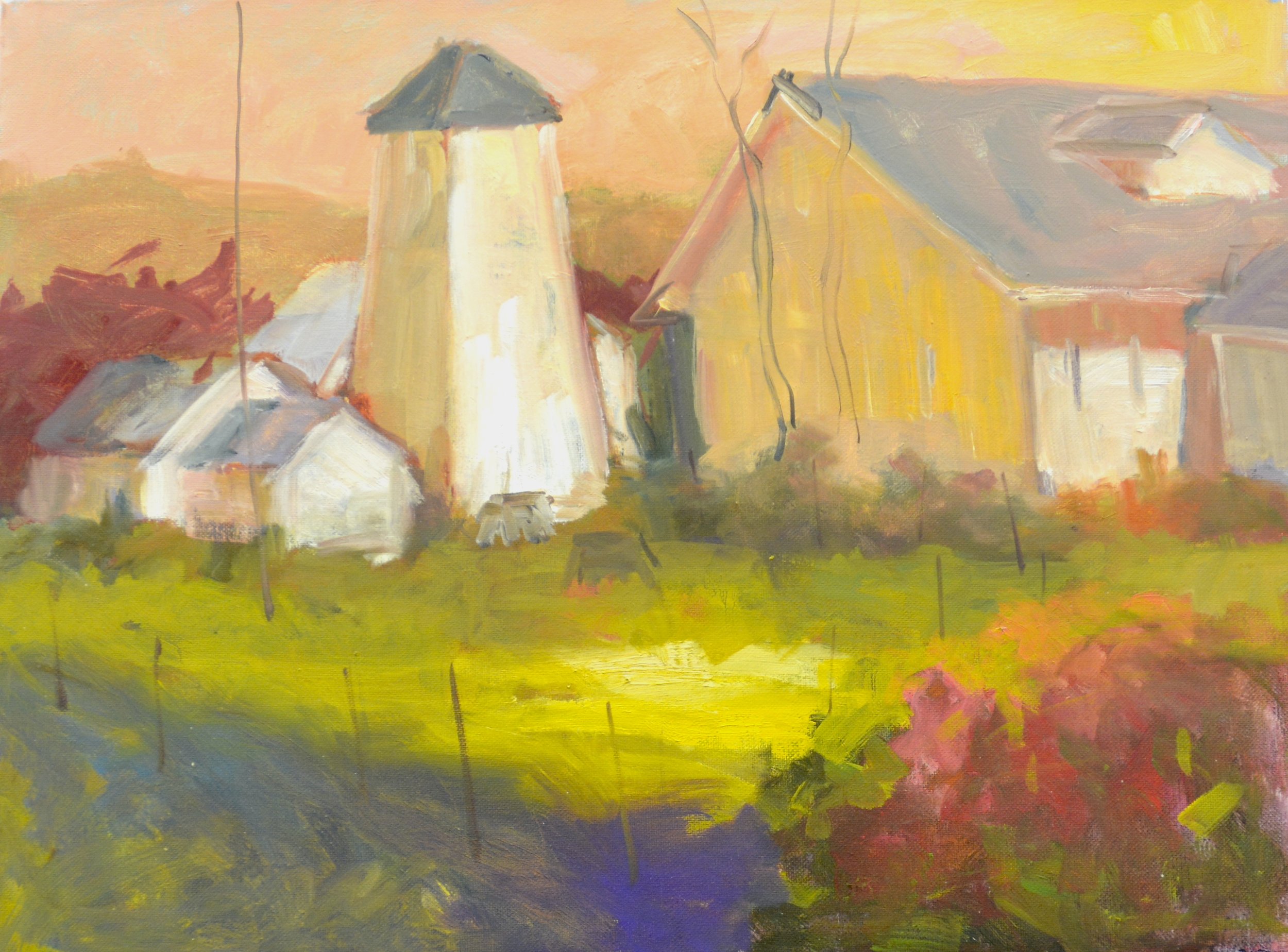 “THE WATER TOWER”.     18 X 14    Oil.  $450.00. Plein Air