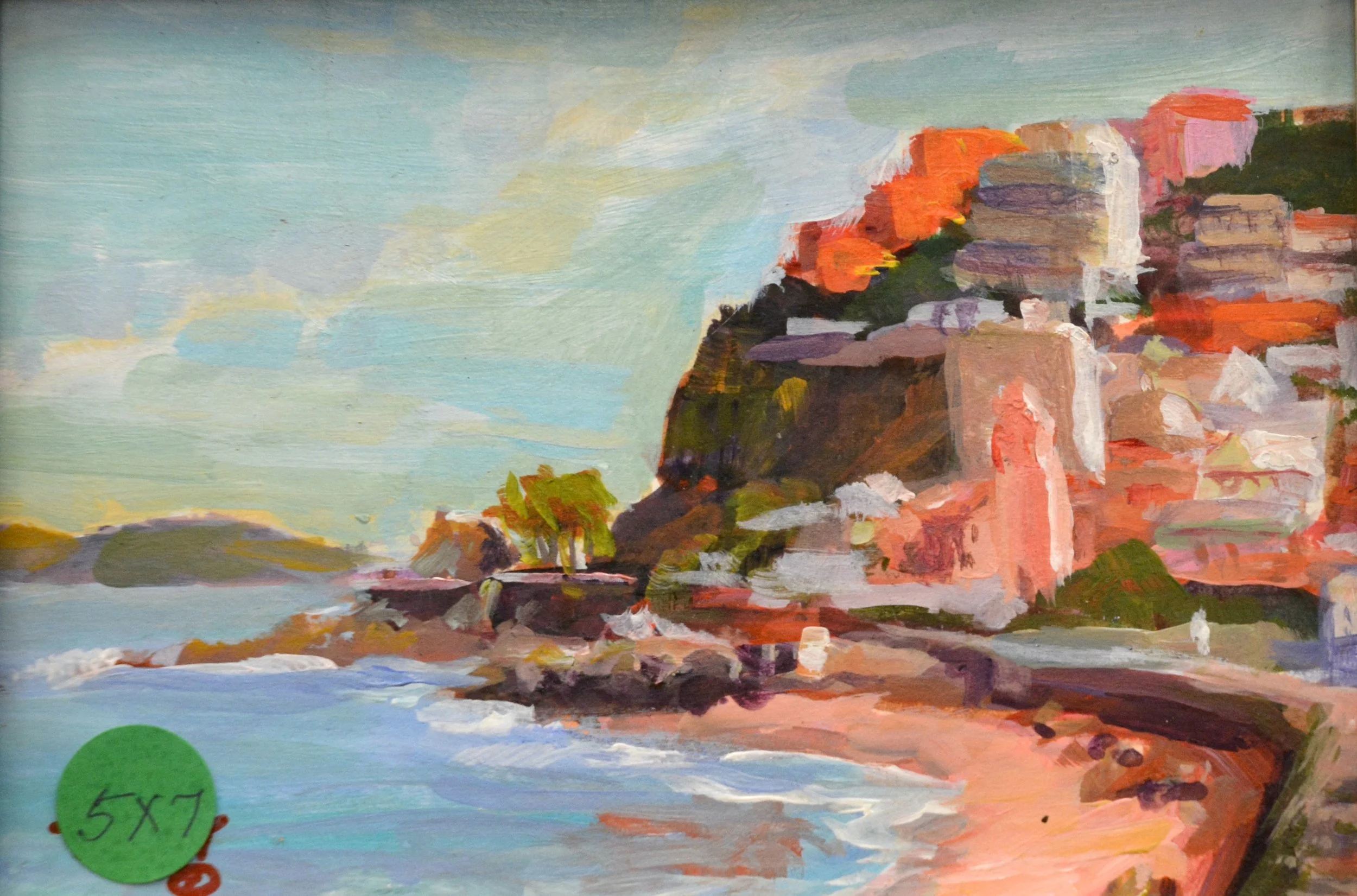 “Town Across the Spit”.  5 X 7. Oil.   $75.00