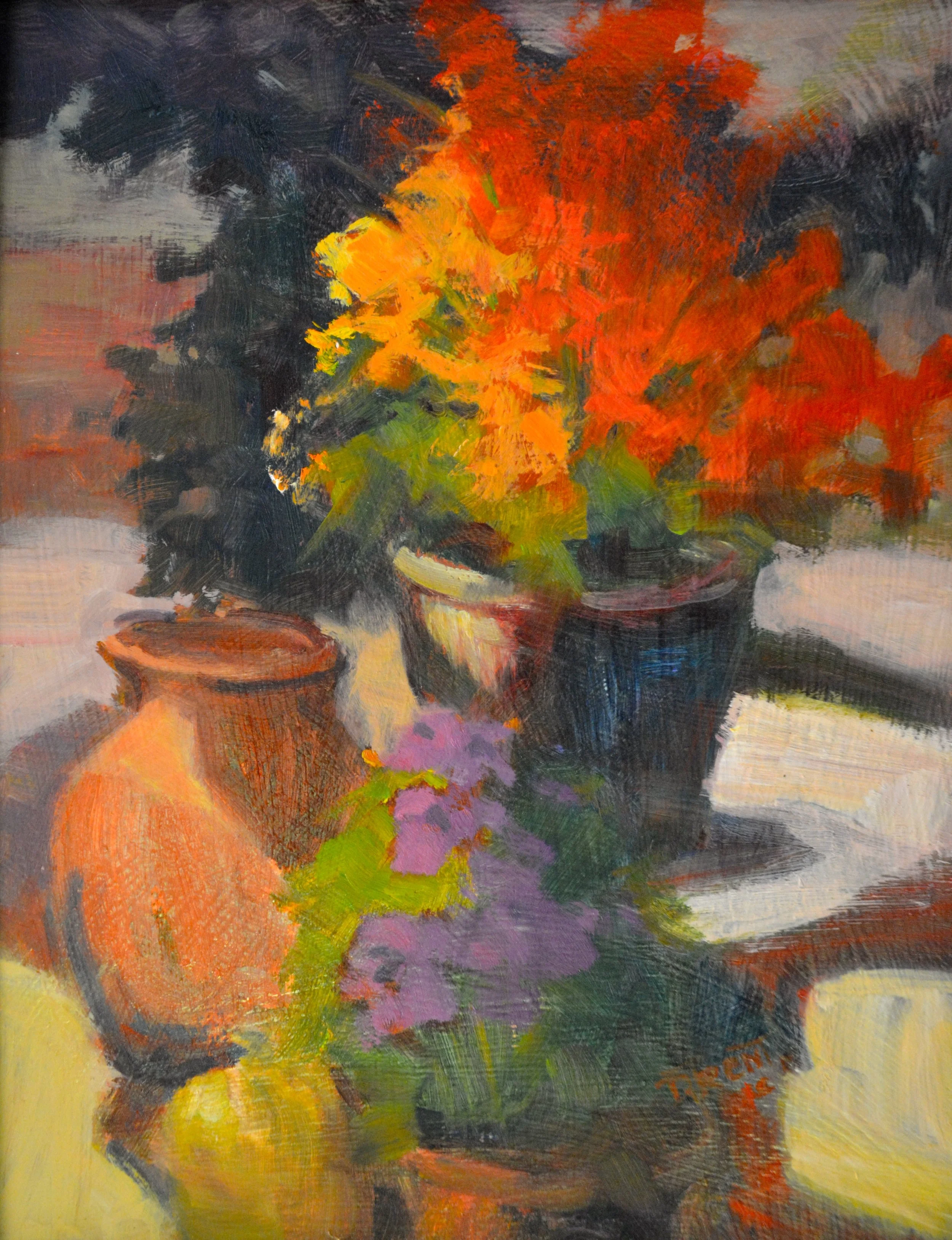 “Back Porch Flowers.  9 x 12  Oil.   $150.00