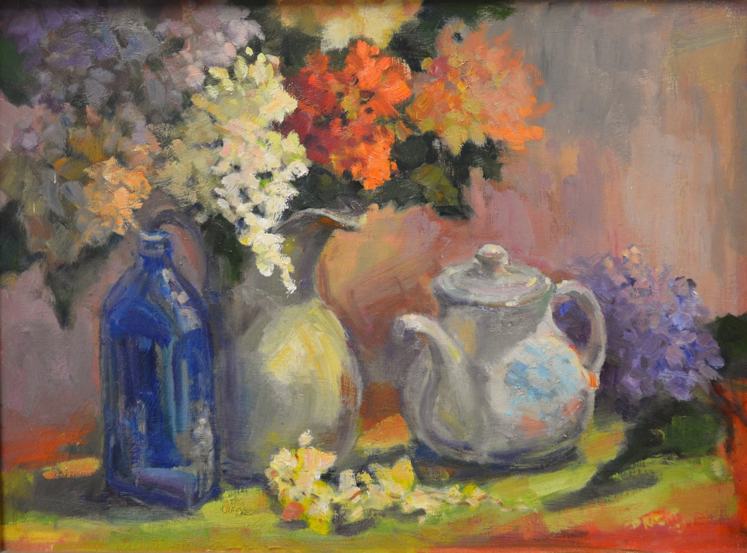 Many Colors of Hydrangias.   18 X 24. Oil.   $600.00