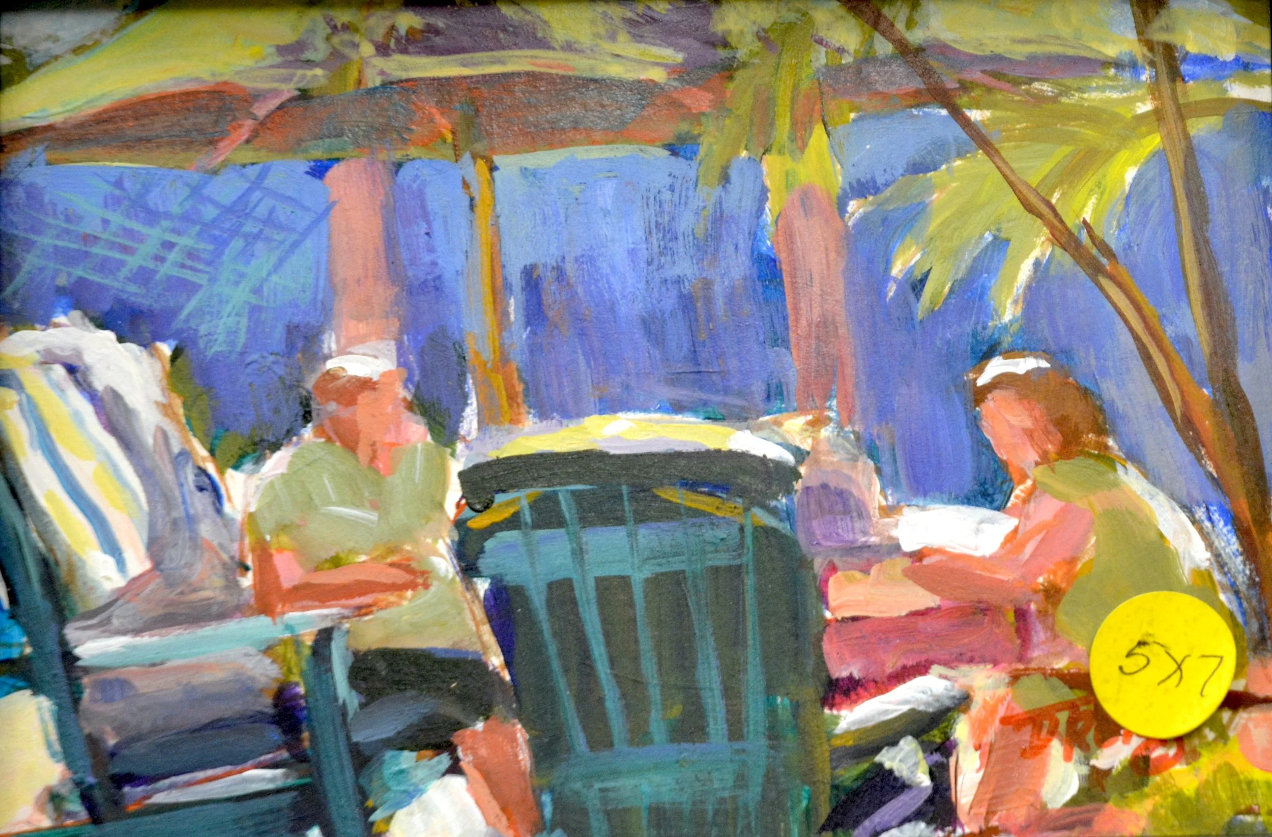On the Patio. 5 x 7 Oil.  $75.00
