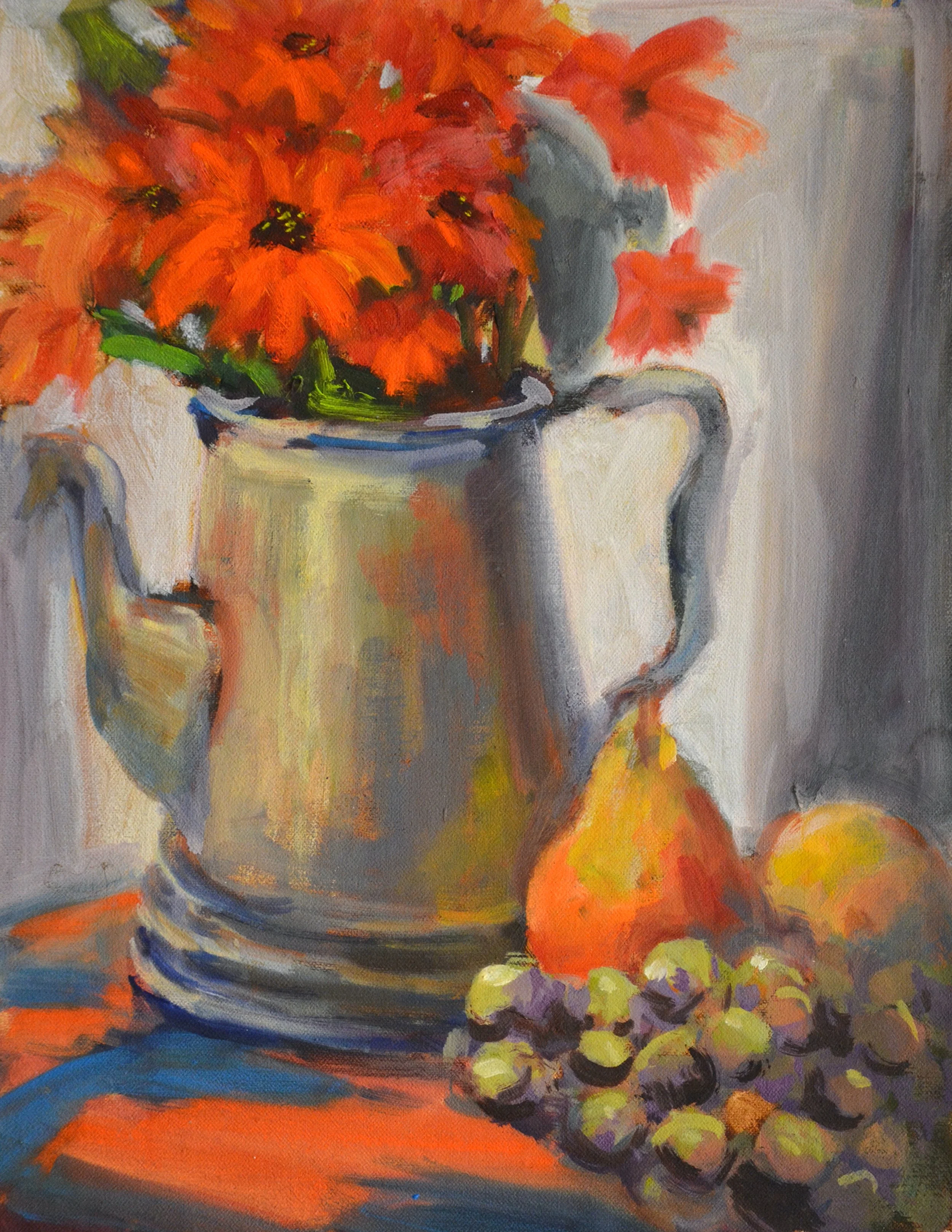 Coneflowers and Pears           Oil