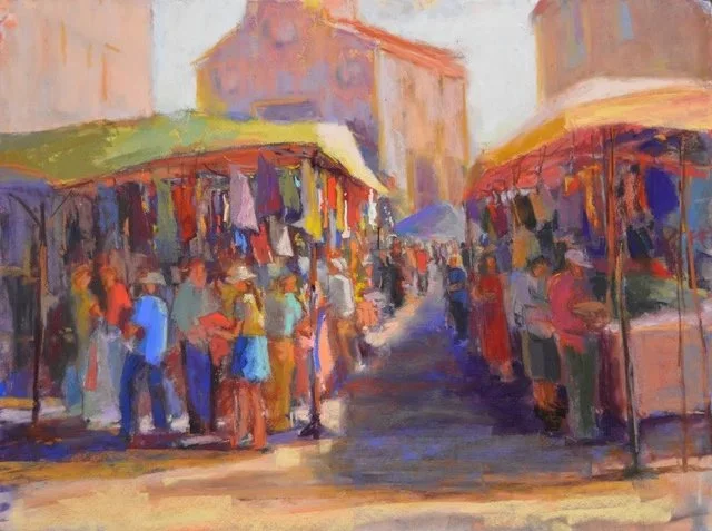 Morning Market San Gimignano 18 x 14 Pastel. $900