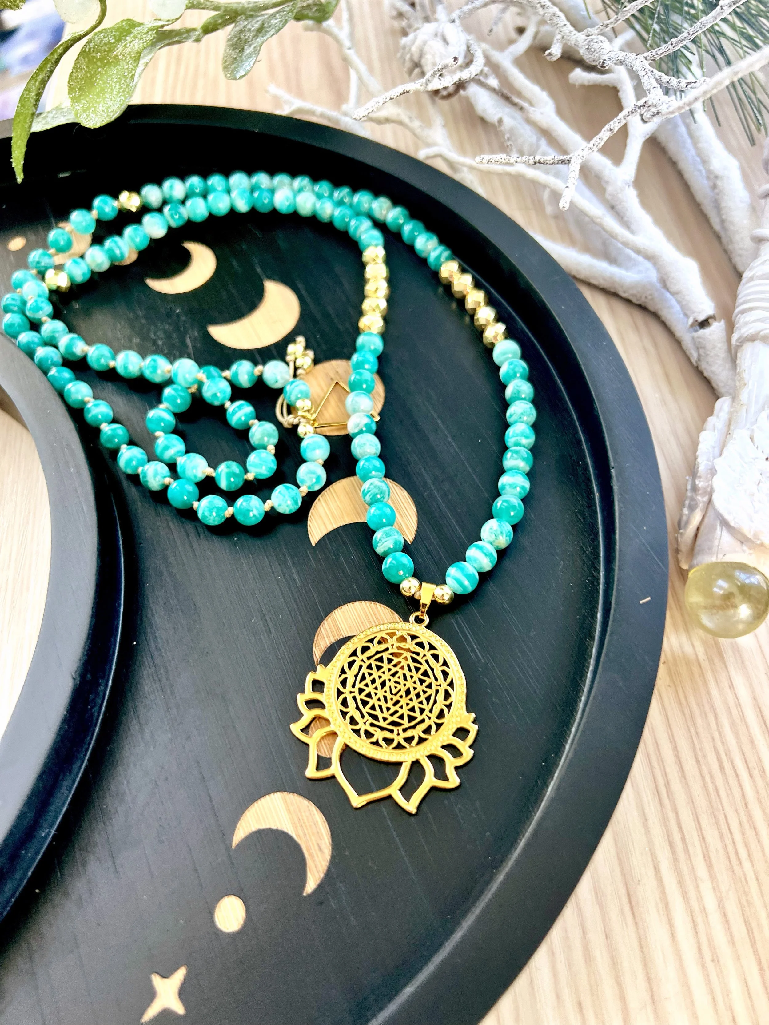 Saraswati's Current: Amazonite Mala for Sacred Expression