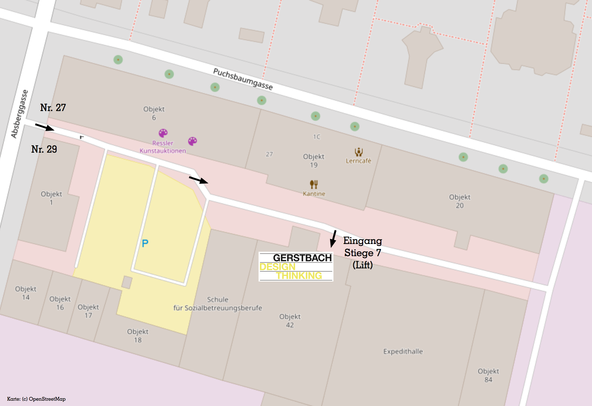 So finden Sie uns am Areal der Ankerbrotfabrik. Kartenmaterial: (c) OpenStreetMap