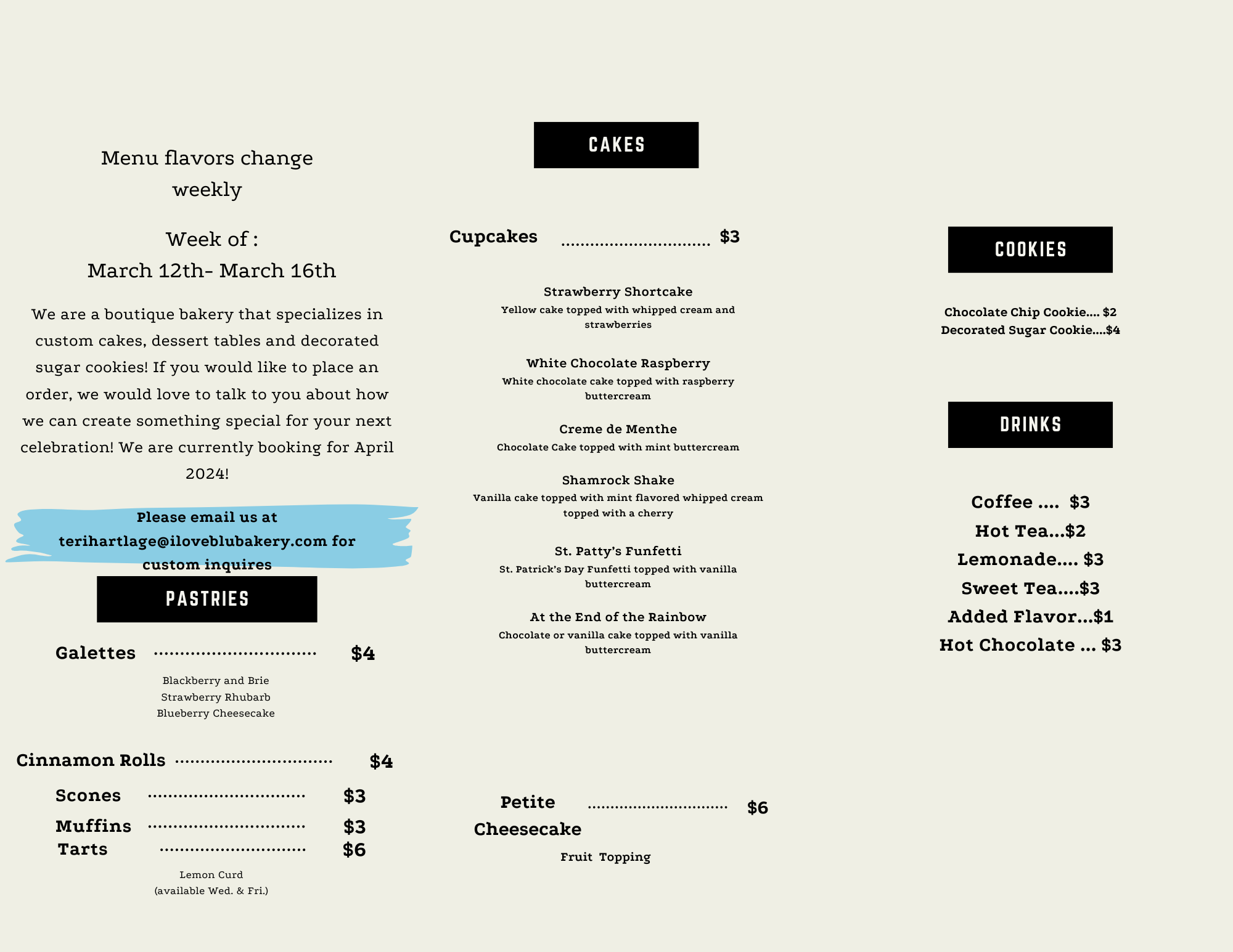 Weekly Menu — Blu Bakery