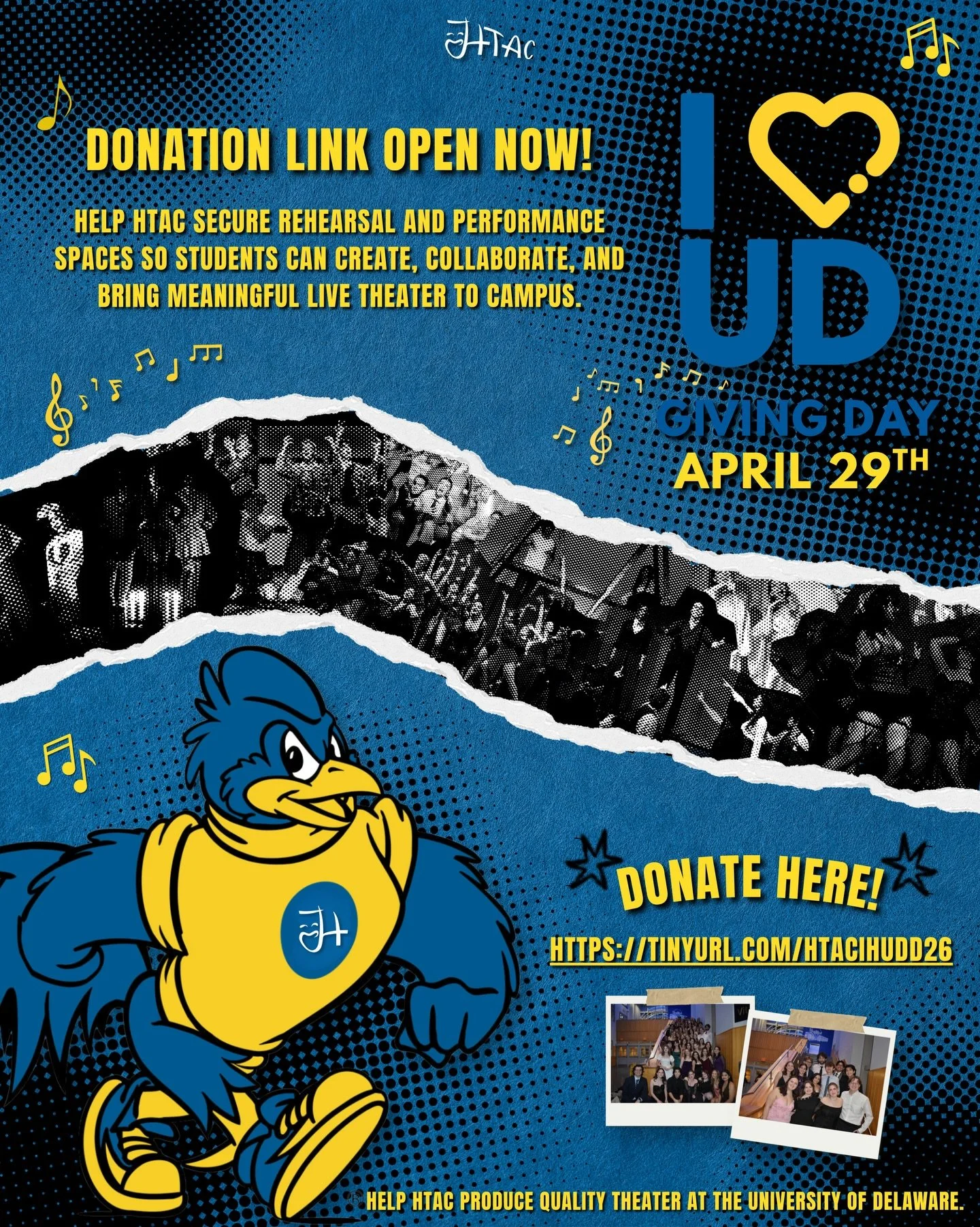 HTAC needs YOUR help this Giving day!! 

Harrington Theatre Arts Company (HTAC) is dedicated to bringing student-driven performances to life and creating a space for creativity, collaboration, and storytelling here at the University of Delaware. From