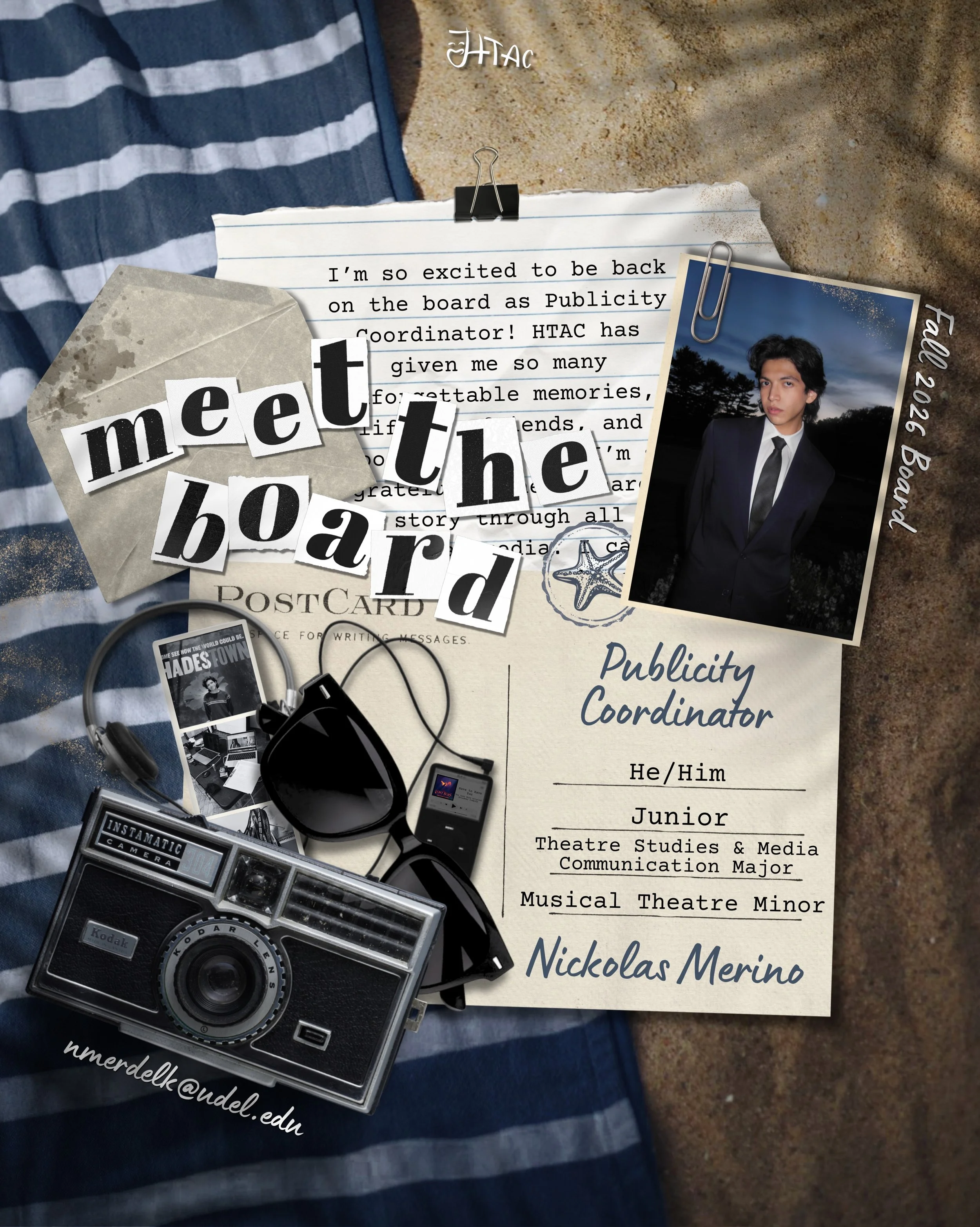 ✉️ Envelope #7 Found...

Inside is our Publicity Coordinator, Nickolas Merino!
Nickolas is a Junior Theatre Studies &amp; Media Communication Major with a minor in Musical Theatre.

&ldquo;I&rsquo;m so excited to be back on the board as Publicity Coo