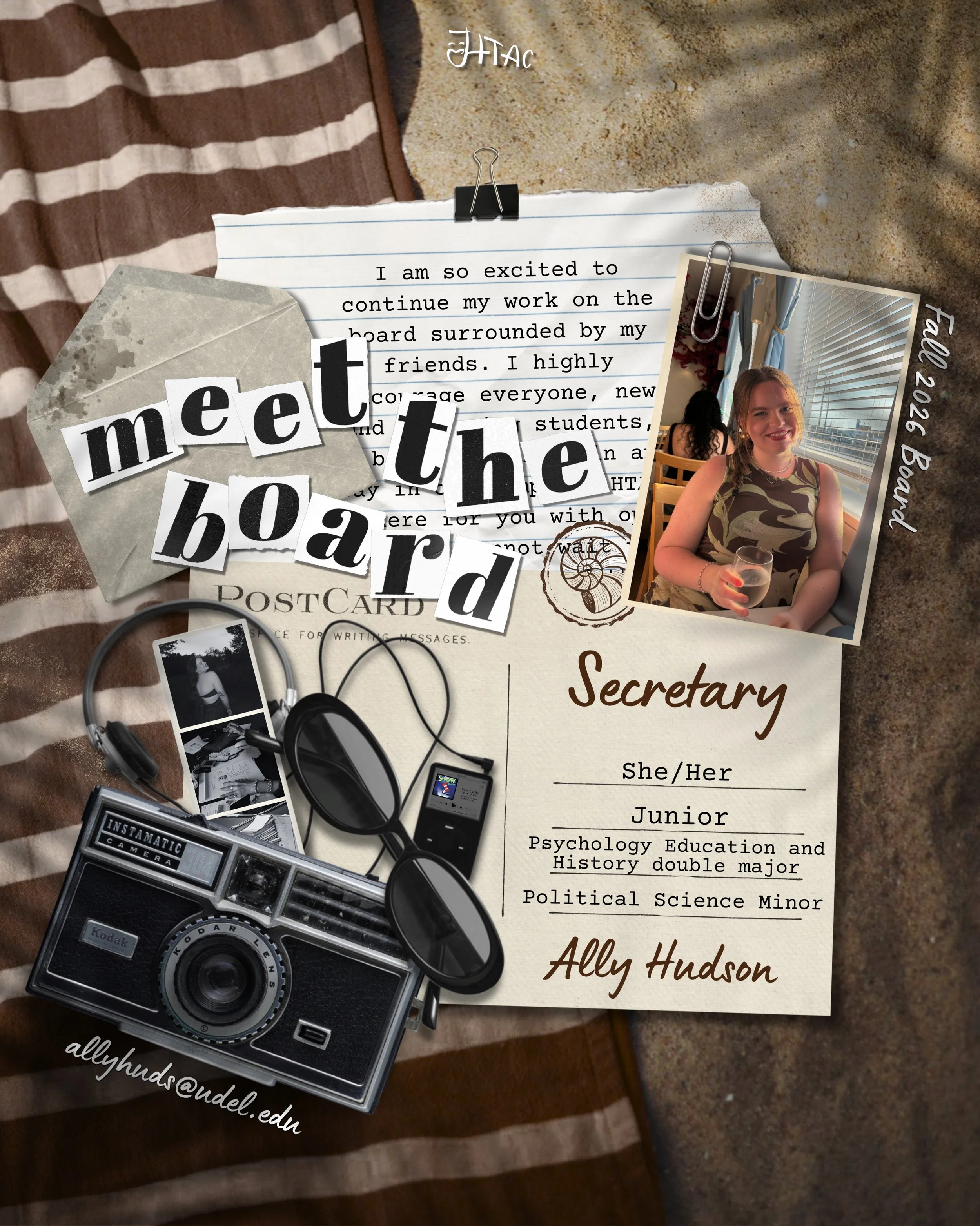 ✉️ Envelope #9 Found...

Inside is our Secretary, Ally Hudson!
Ally is a Junior Psychology Education and History double major with a minor in Political Science.

&ldquo;I am so excited to continue my work on the board surrounded by my friends. I high