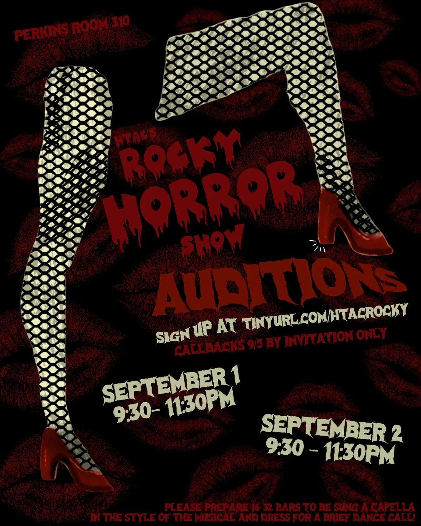 I can feel you shiver with antici &hellip;.. pation for HTAC&rsquo;s Rocky Horror Show auditions! 

Come and audition September 1st and 2nd from 9:30-11:30 pm just a jump to the left, a step to the right, and up the stairs to Perkins 310

Sign up at 