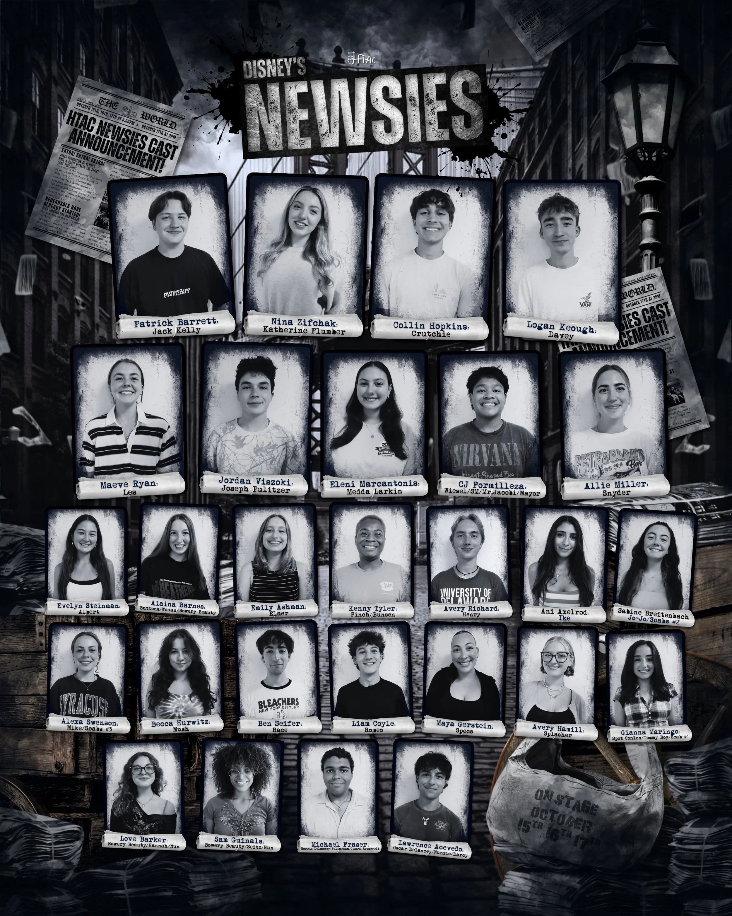 YOUR NEWSIES CAST IS HERE📰🏙️

HTAC is thrilled to introduce our cast for Newsies The Musical!! Come watch the strike unfold this October 15th, 16th, and 17th at 8PM, with a matinee October 17th at 2PM in Pearson Hall! 🗞️🎩🗽

#udhtactheatre #ud #n