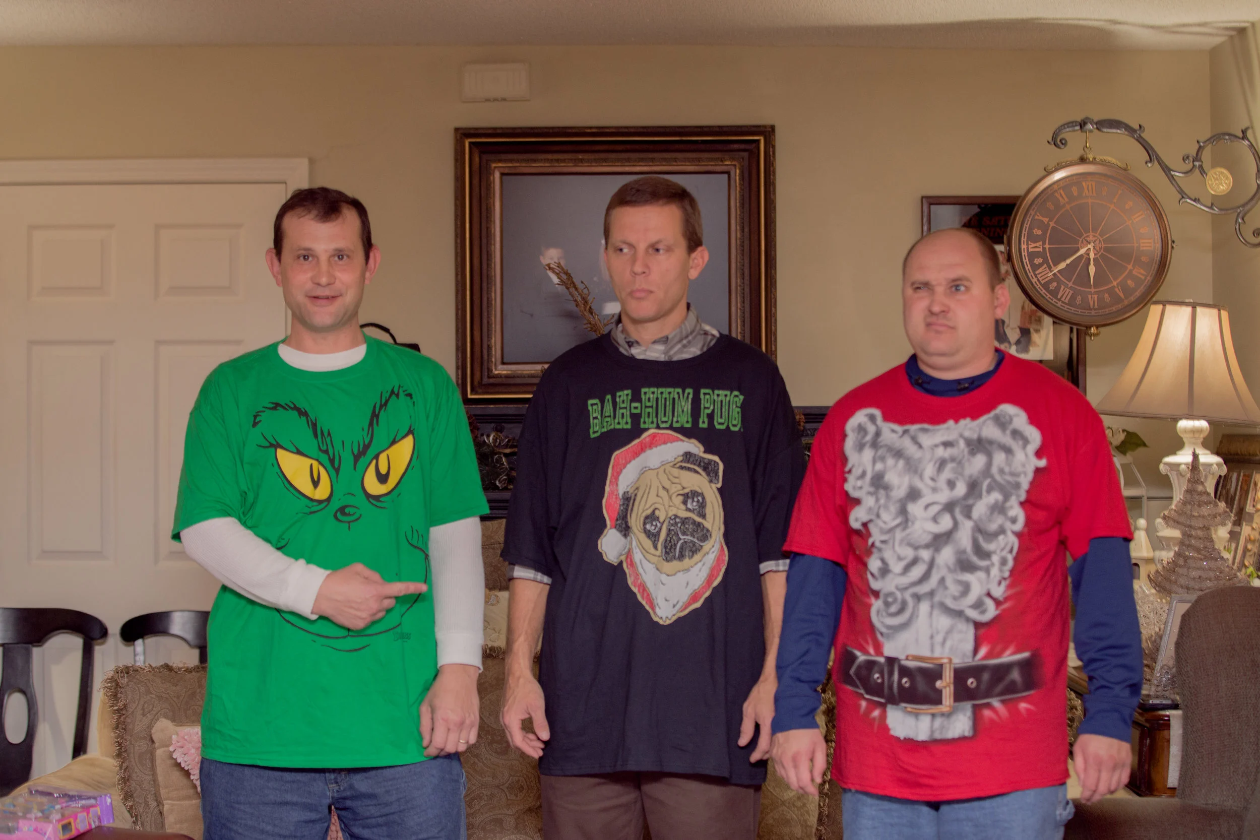  We played $5 Dirty Santa and this is what these 3 ended up with!!! They were excited!!! We used to play Dirty Santa at my mom's and spend $25-$30 each, but then we stopped. This year my mom wanted to do it again, but just wanted to have fun with it and not make it hard for anyone. So she decided to set the limit at $5. We had more fun with the $5 gifts than with the more expensive ones! The biggest hit was a jar of pennies!! It also had a $5 bill in it. We also had packs of Hot Chocolate, toilet paper rolls with money taped inside, and so may other great things! It was fun just getting creative with ways to do give a $5 gift!! It's not always about how much you spend. It's more about just enjoying laughing and being with each other!!!