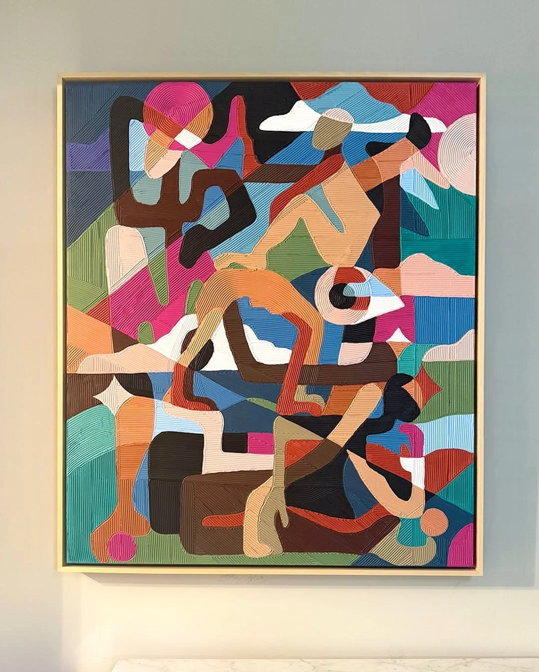 &lsquo;Interconnected Stories&rsquo;, 2025
36&rdquo; x 42&rdquo; (+wood floater frame) hanging in a Miami home. 

Some memories stay in your head and I&rsquo;ll never forget walking this painting down Ocean Drive with Michelle while walking to the be